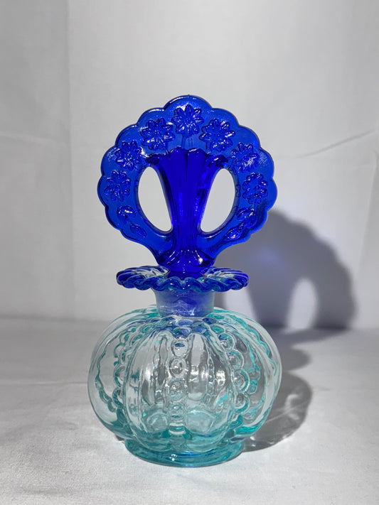 Fenton Art Glass Blue & Aqua Perfume Bottle – 6 Inches – Vintage
