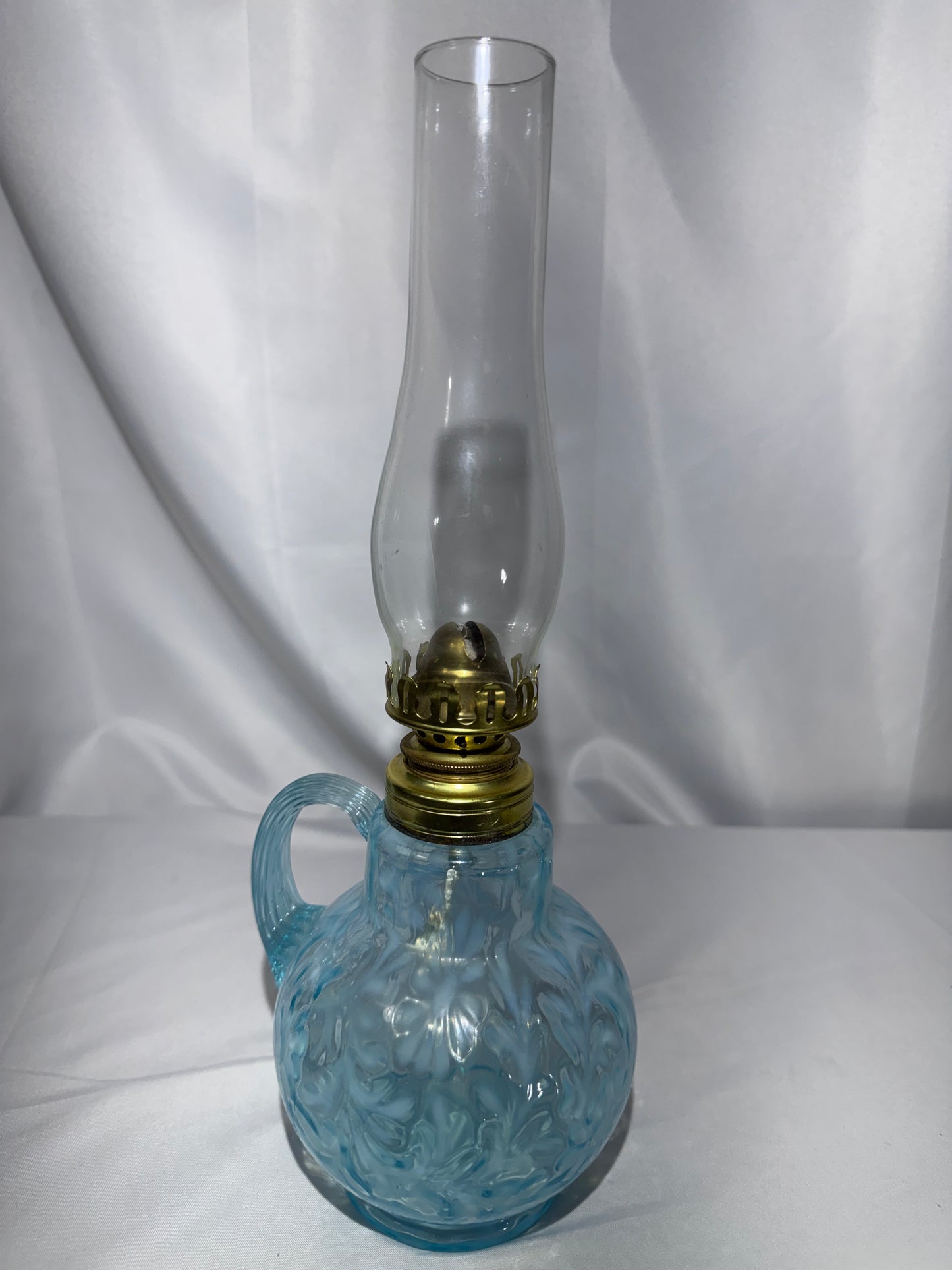 Antique “Daisy & Fern” Kerosene Finger Lamp – Sapphire Blue – 13”
