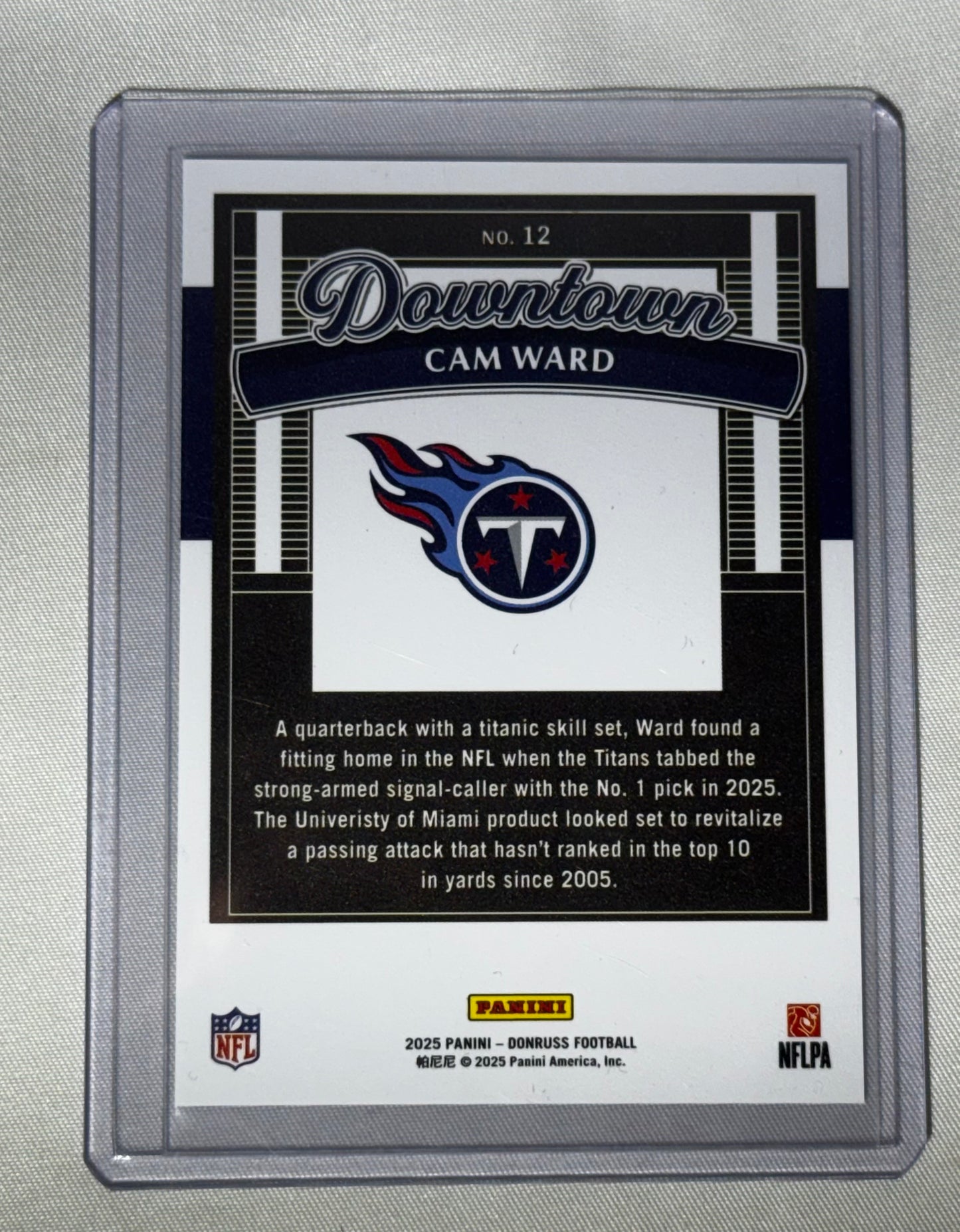2025 Panini Donruss Cam Ward Downtown Rookie Card (SP) Tennessee Titans