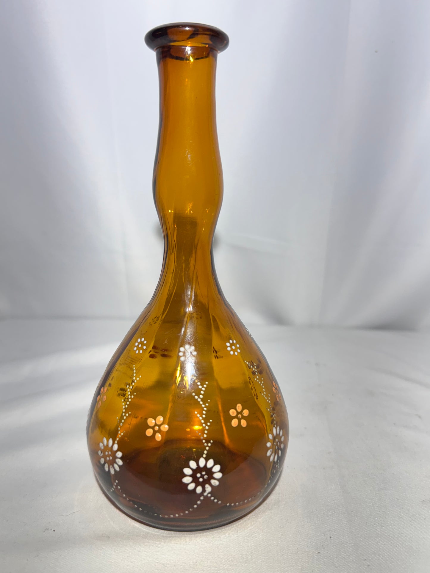 Antique Amber Glass Barber Bottle – Hand-Enameled Floral Design