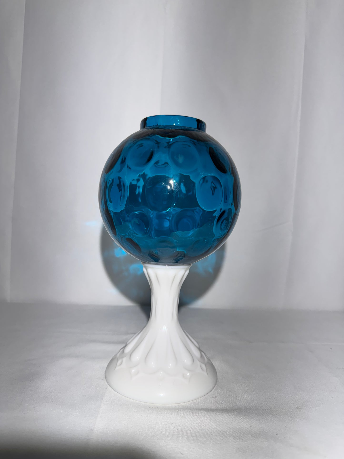 Fenton Coin Pedestal Ivory Ball Rose Bowl – Jamestown Blue & Milk Glass