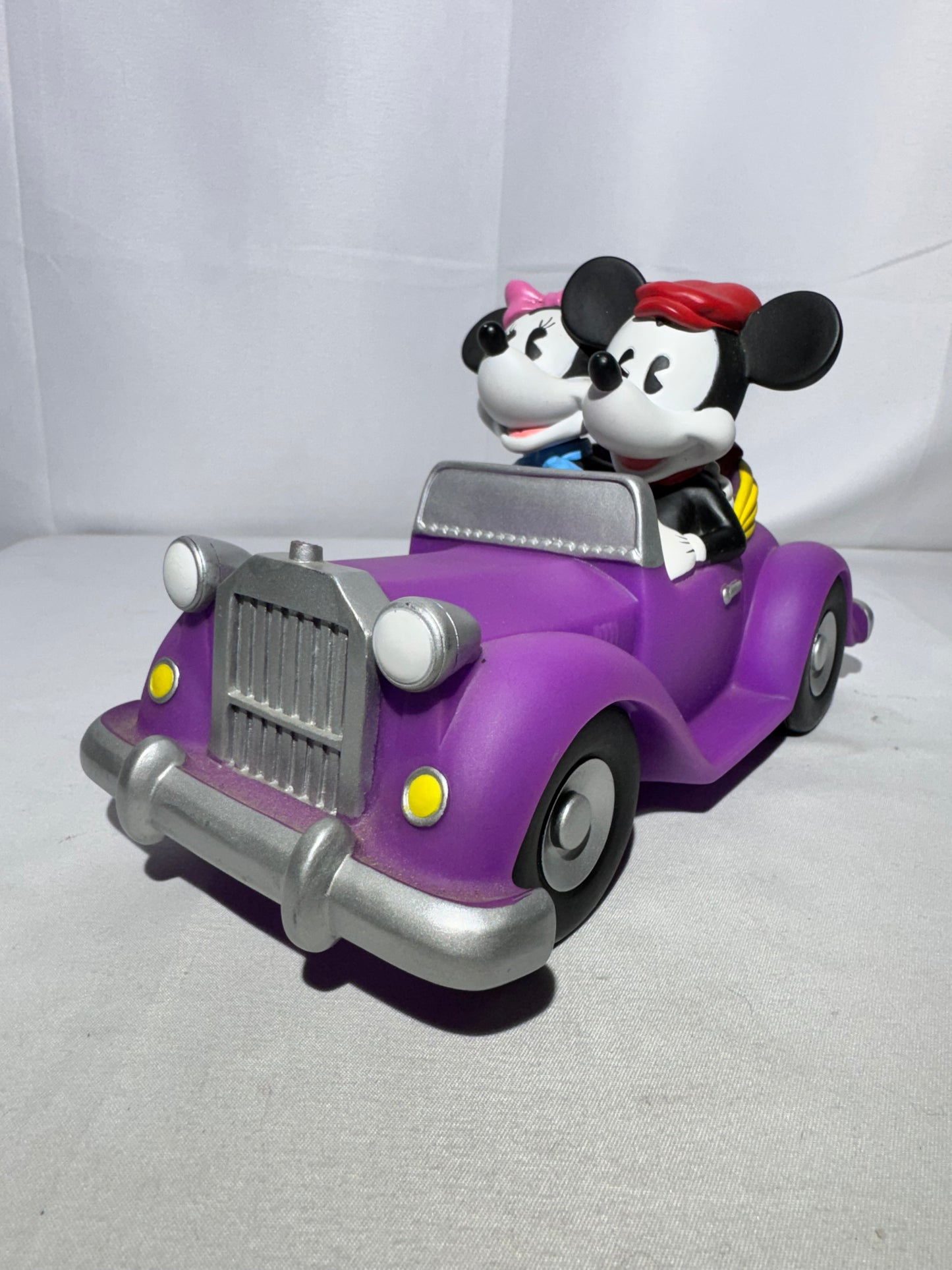 Vintage Mickey & Minnie Mouse Convertible Coin Bank – Classic Purple Car, Original Stopper
