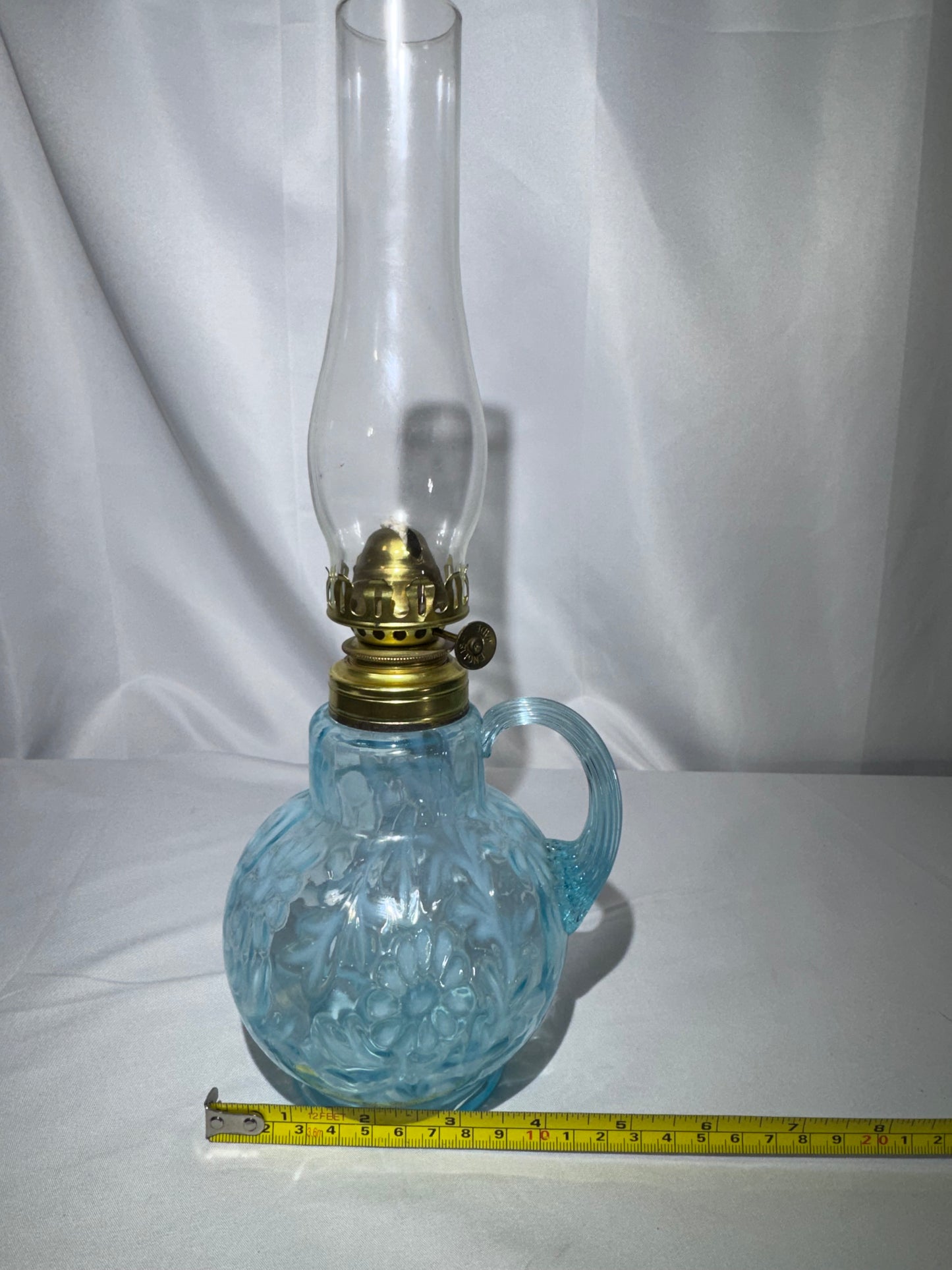 Antique “Daisy & Fern” Kerosene Finger Lamp – Sapphire Blue – 13”
