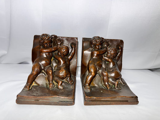 Antique Ronson / Kathodian Bronze Works Cherub Bookends – Art Deco c. 1920s