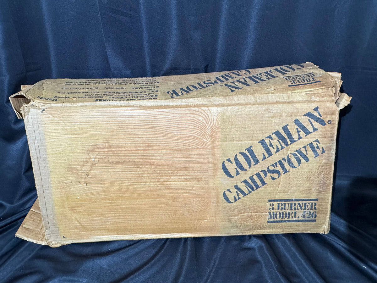 Vintage Coleman Model 426E 3-Burner Liquid-Fuel Camp Stove 1983 with Original Box