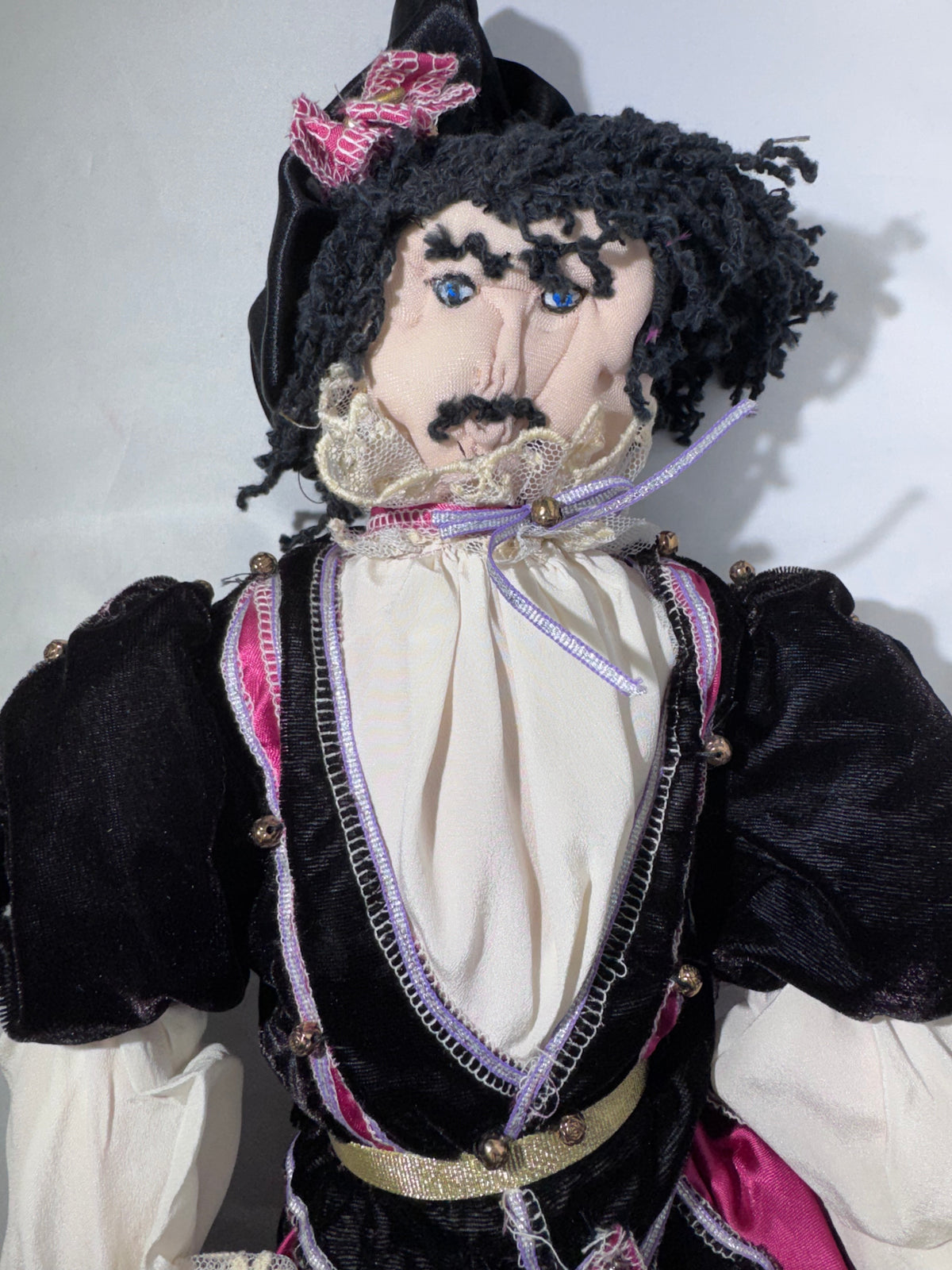 Vintage Handmade Renaissance Jester / Courtier Cloth Doll – Elaborate Costume