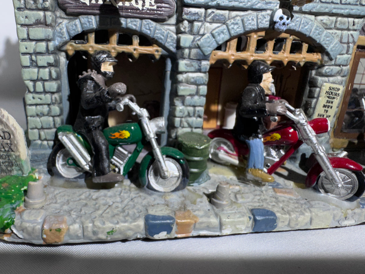 Lemax Spooky Town Flaming Skull Motorcycles – Item #95829 – Retired Halloween Village