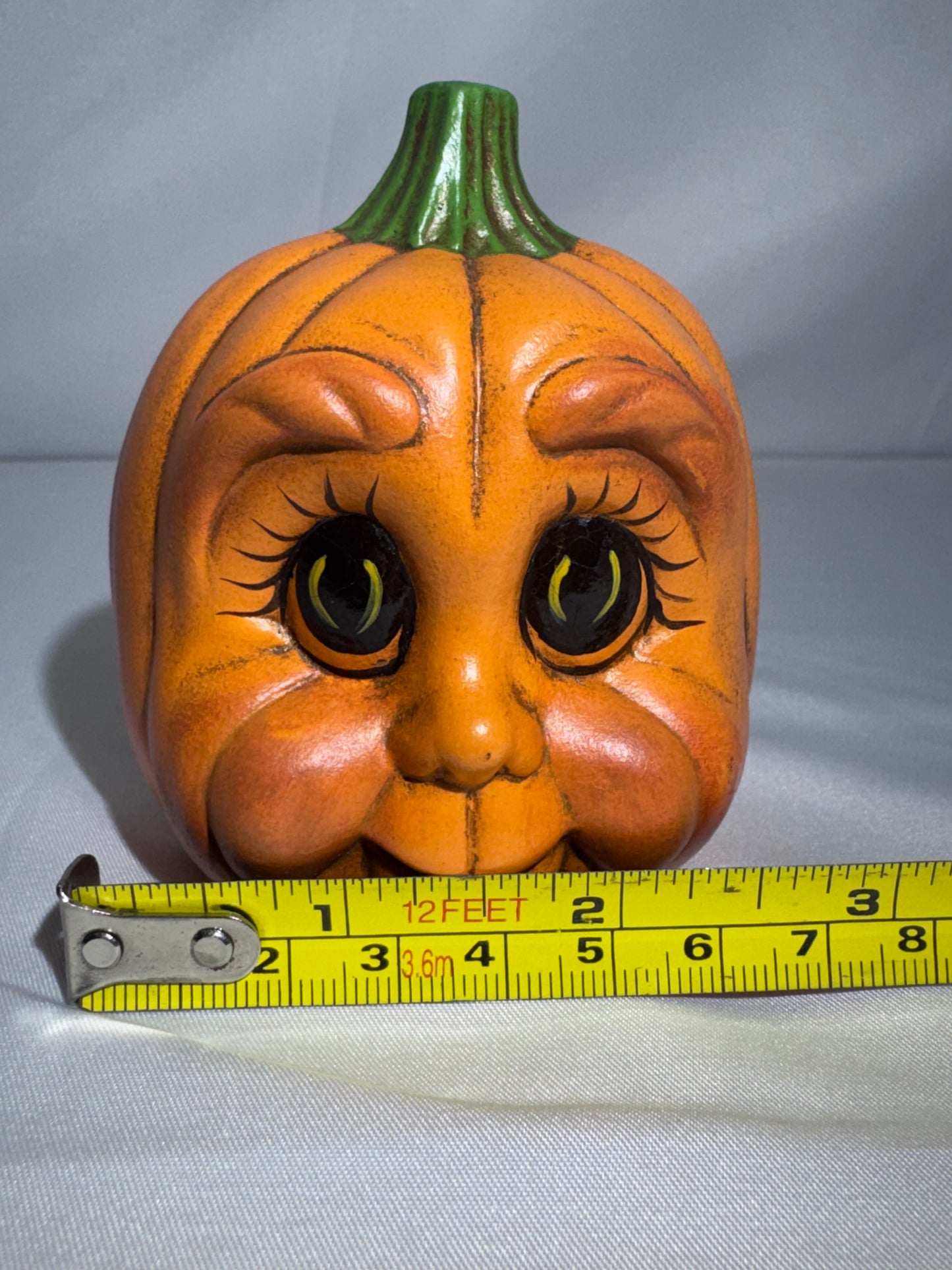 Vintage 1999 Ceramic Pumpkin Baby Face Figurine Hand Painted Fall Halloween