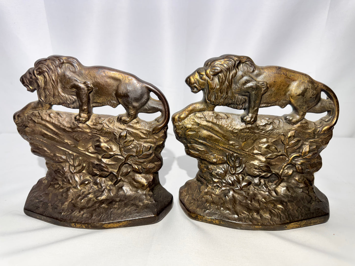 Vintage Cast Iron “Crouching Lion” Bookends – Connecticut Foundry c.1930