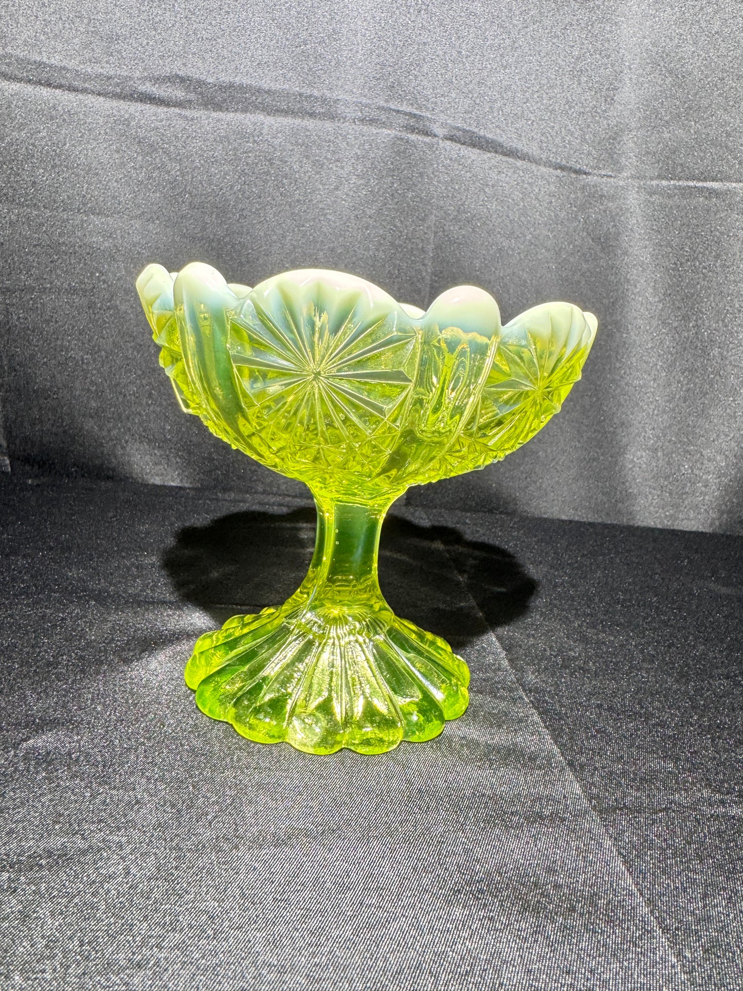 Uranium Glass Davidson Primrose Pearline Footed Compote – Lady Chippendale Collection