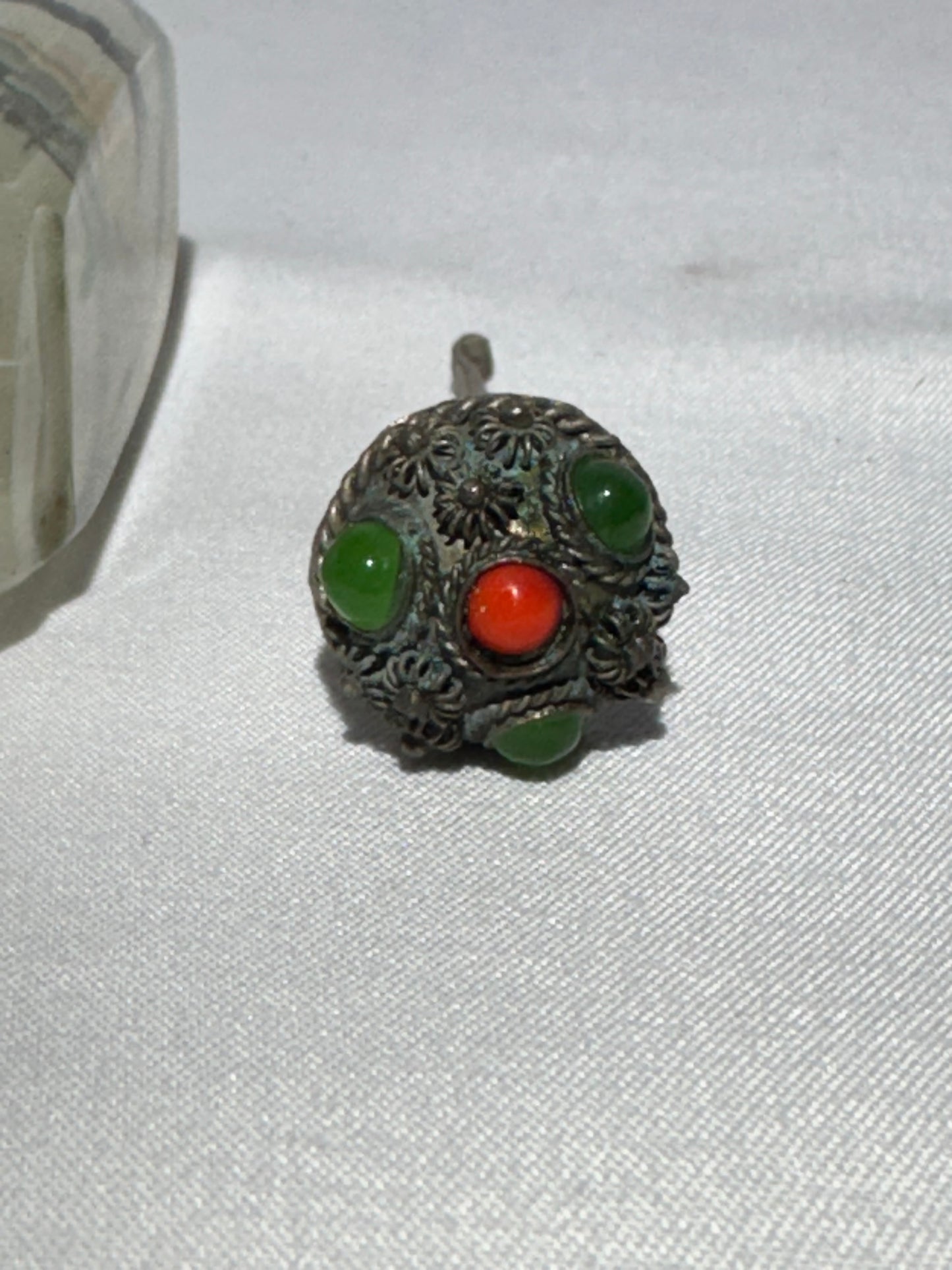 Antique Chinese Inside Painted Glass Snuff Bottle – Man with White Horse & Man Training Brown Horse – Original Metal Topper with Possible Jade & Coral