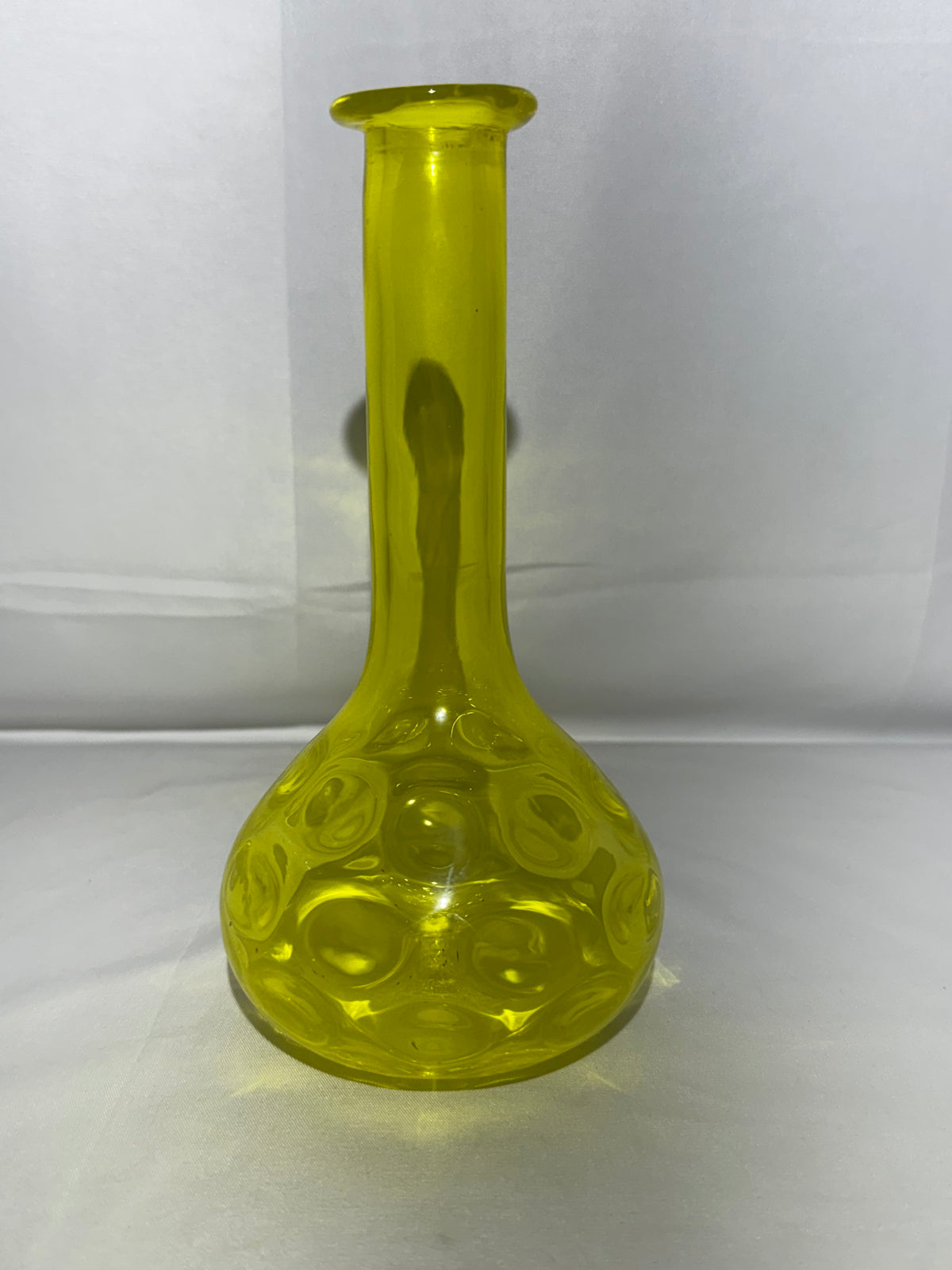 Vintage Yellow Glass Barber Bottle Thumbprint Pattern 7.5”