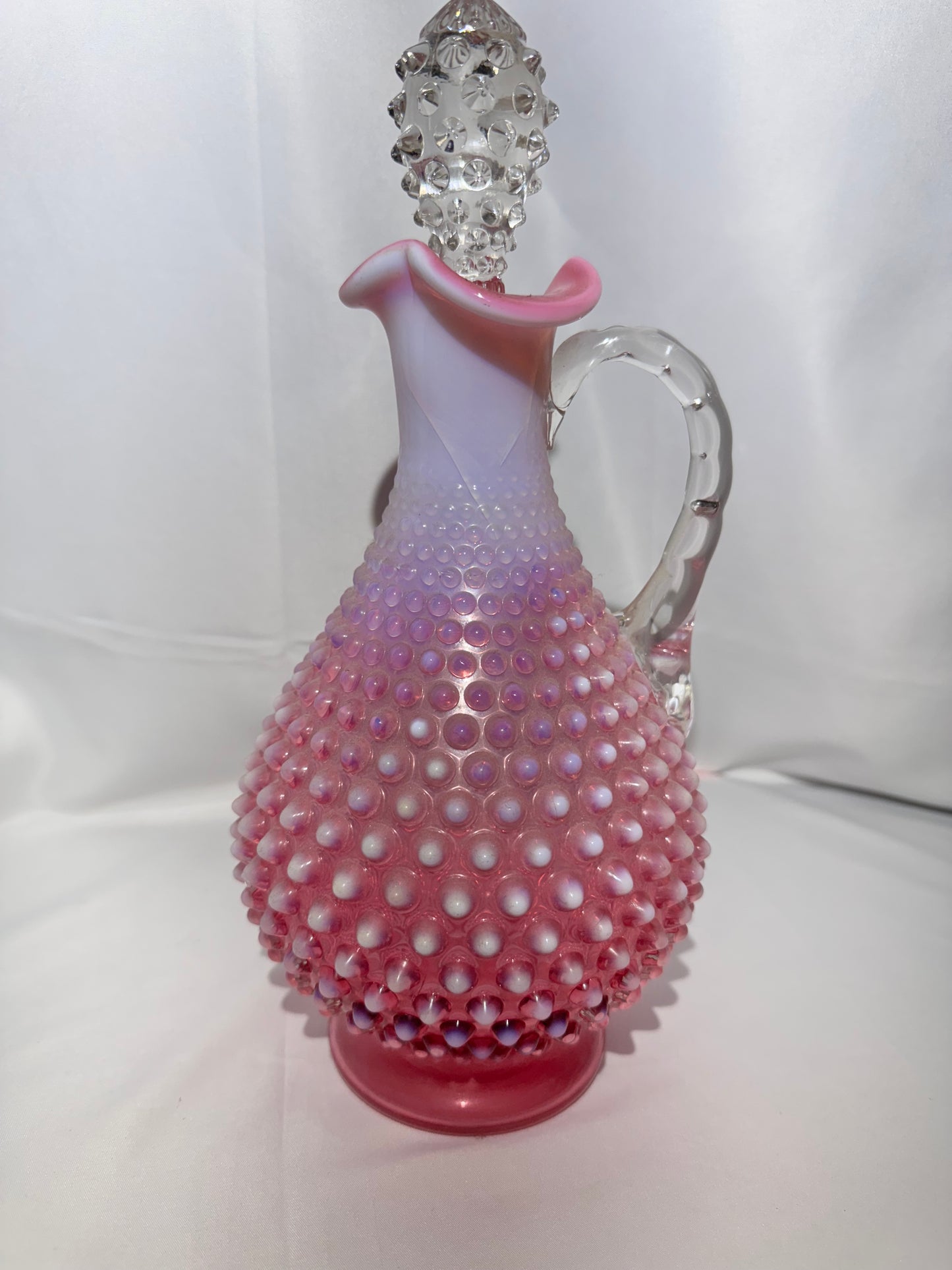 Vintage Fenton Cranberry Hobnail Glass Wine Decanter with Stopper – Approx. 13” Tall
