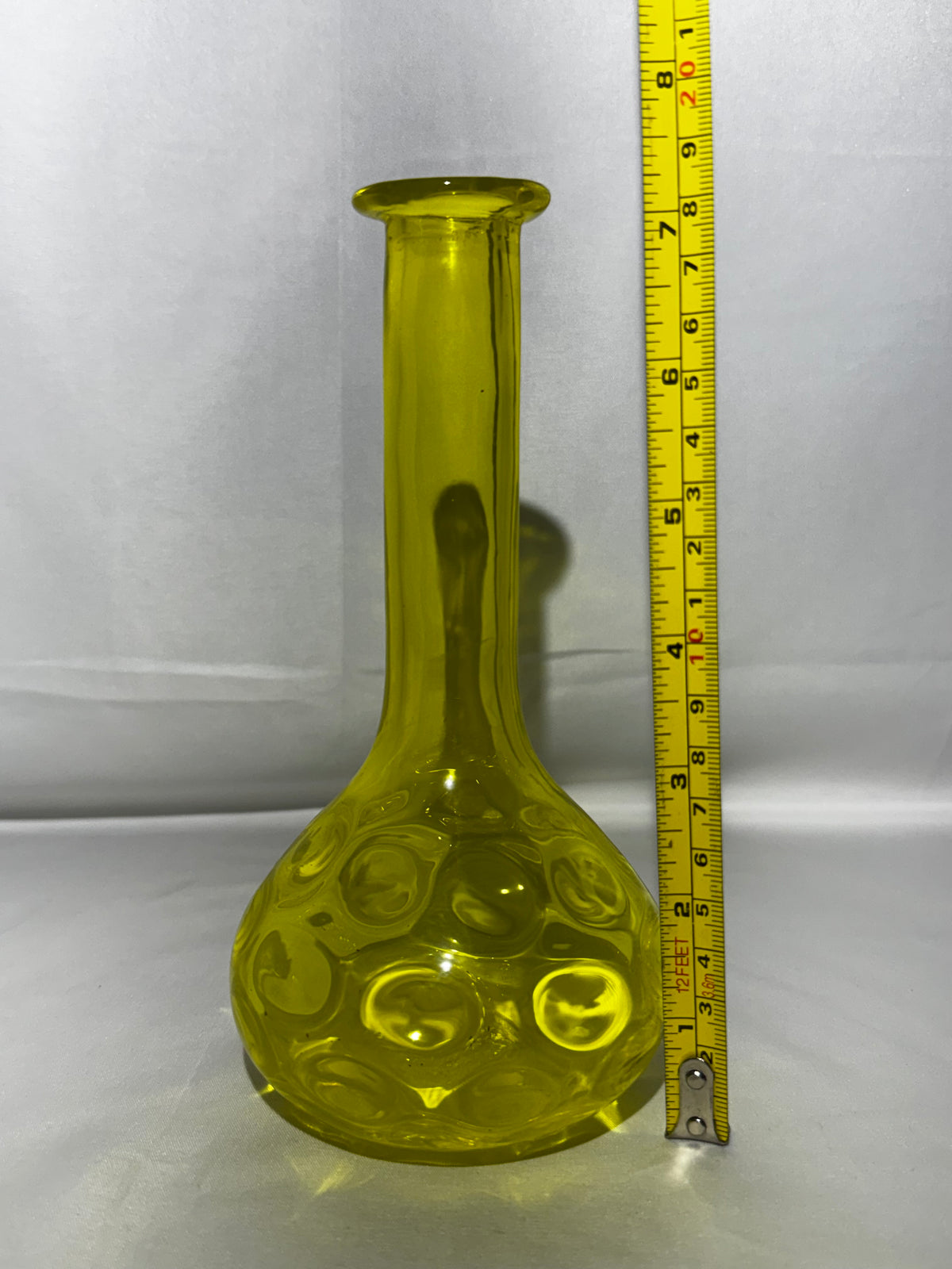 Vintage Yellow Glass Barber Bottle Thumbprint Pattern 7.5”