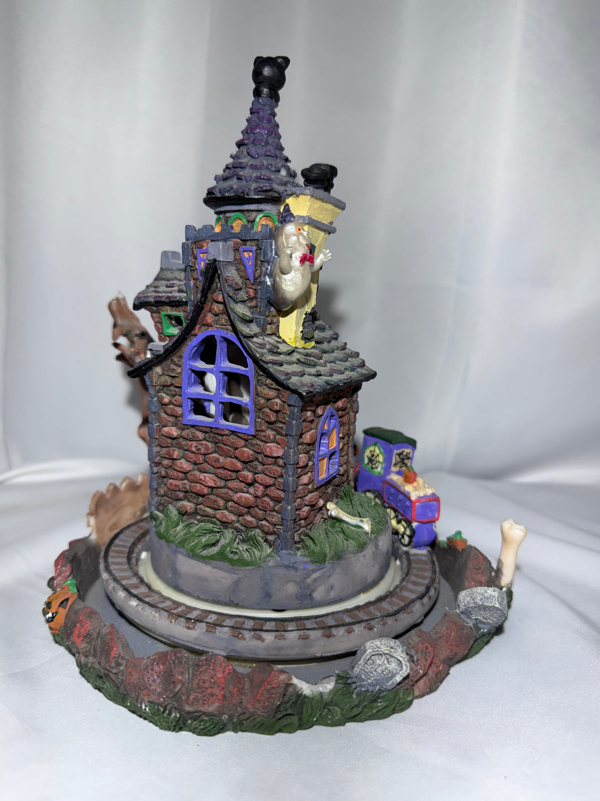 Halloween Village Haunted Castle with Moving Train Track – Lighted Display