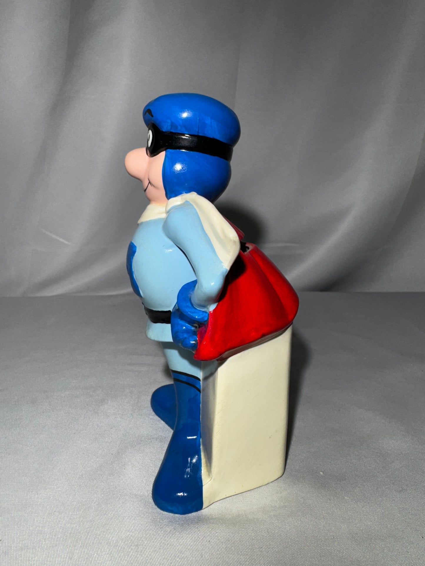 Vintage Rainier Bank M-Man Superhero Ceramic Coin Bank Japan 1960s 6” w/ Stopper