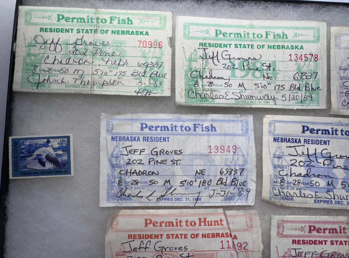 Vintage 1980s Nebraska Hunting & Fishing Permits Set of 7 License Ephemera
