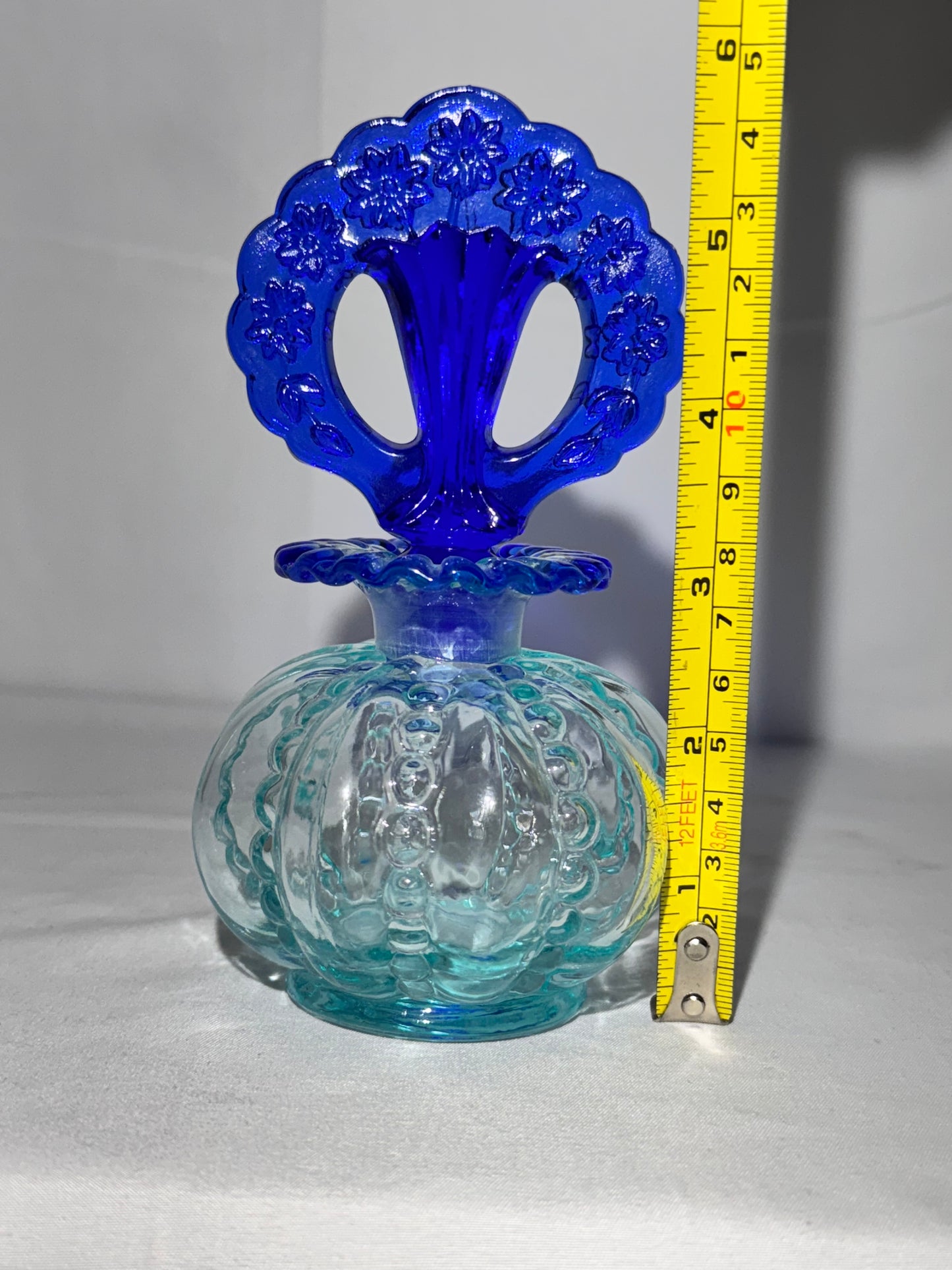 Fenton Art Glass Blue & Aqua Perfume Bottle – 6 Inches – Vintage