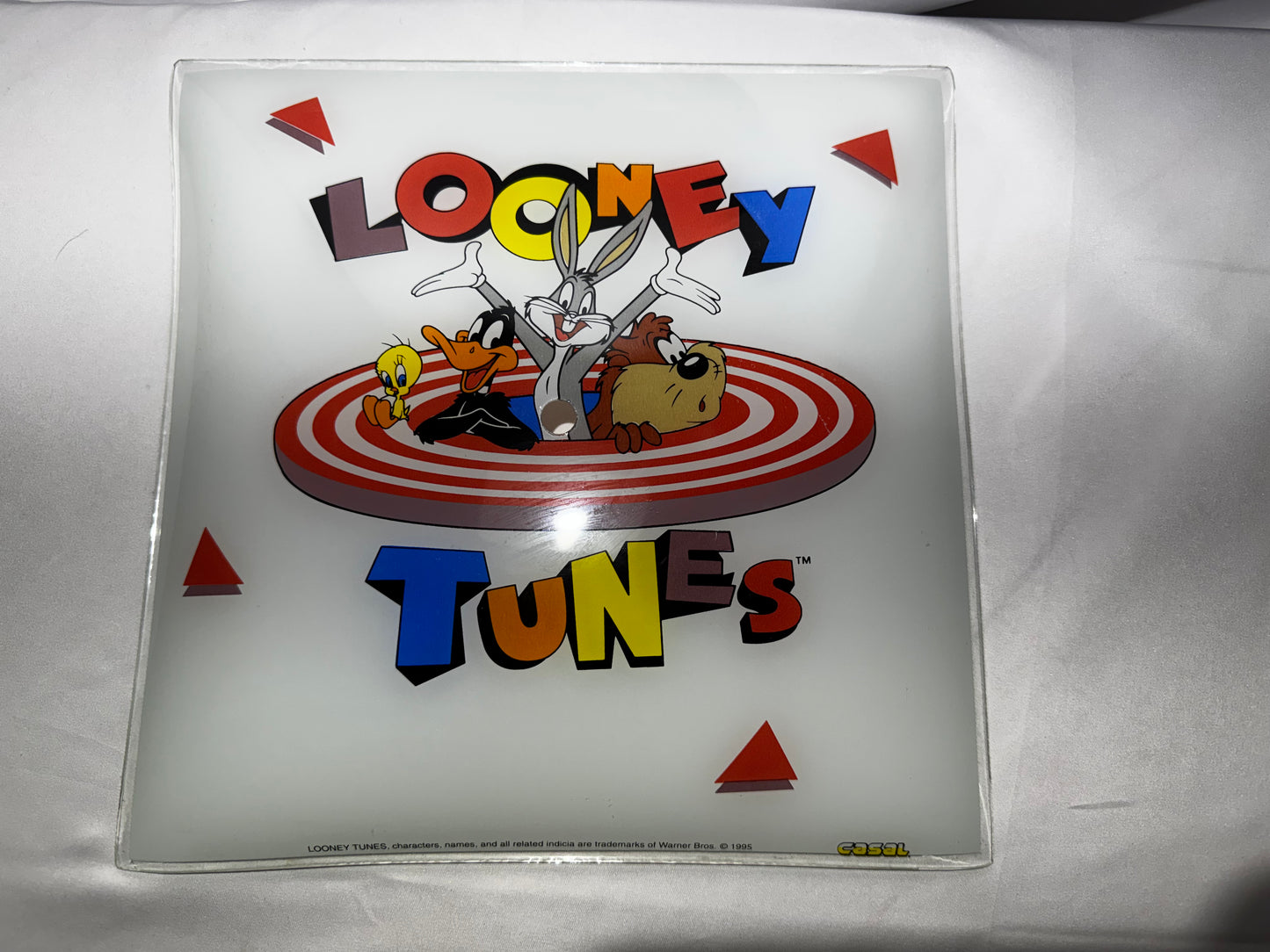 1995 Vintage Looney Tunes Glass Ceiling Light Cover Bugs Bunny Tweety Taz Warner Bros