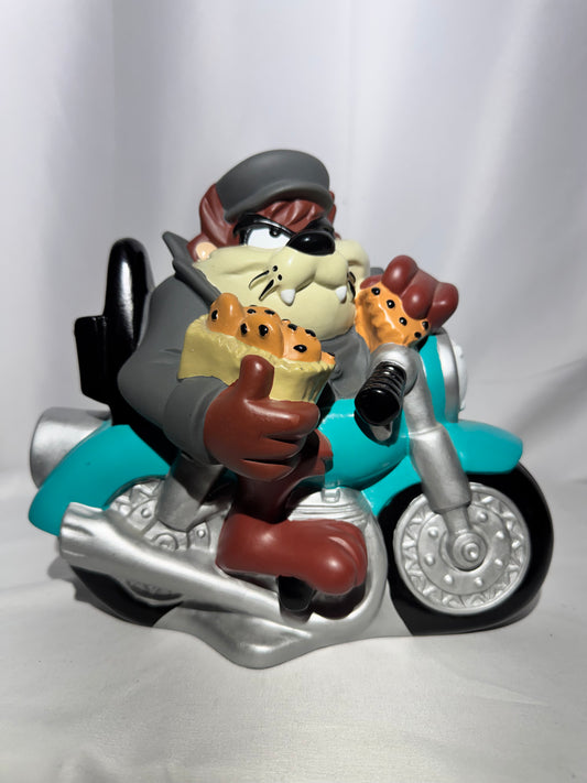 Vintage 1998 Warner Bros. Looney Tunes Tasmanian Devil (Taz) Coin Bank – Motorcycle