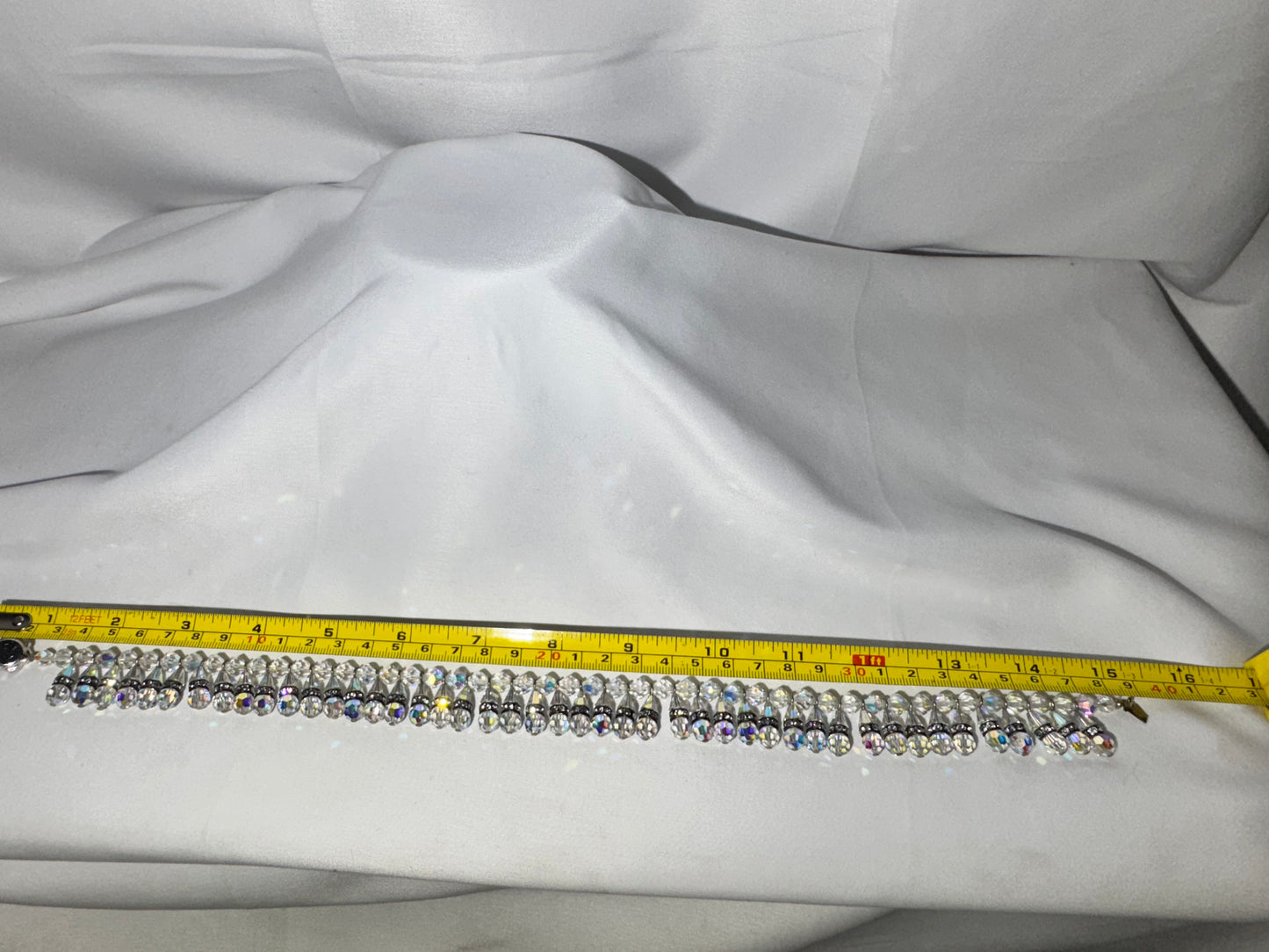 Vintage Aurora Borealis Faceted Crystal & Rhinestone Necklace / Choker with Rhinestone Flower Clasp