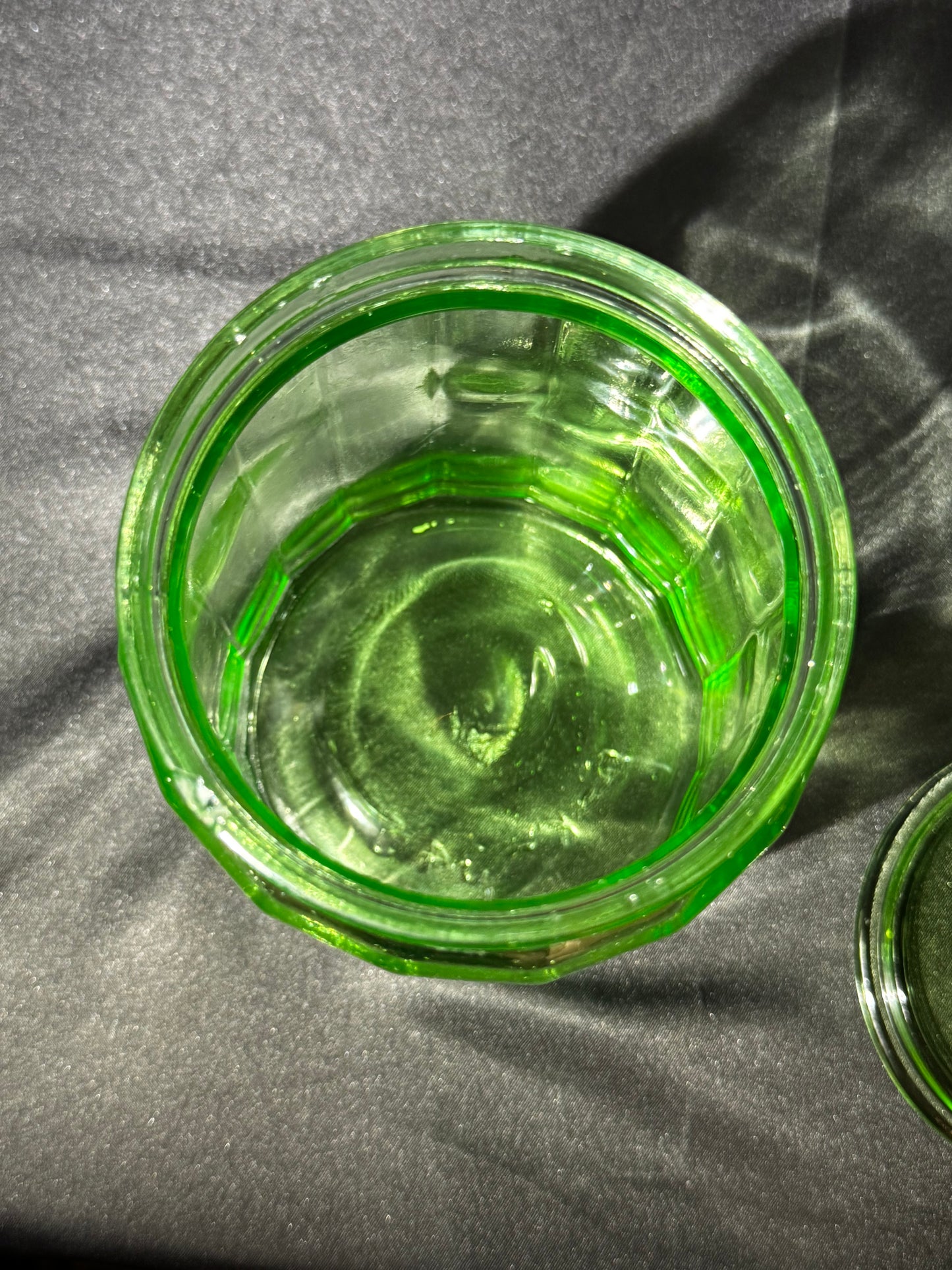 Vintage Hazel Atlas Uranium Glass Canister Green Paneled Depression Glass UV Glow 6-K-345