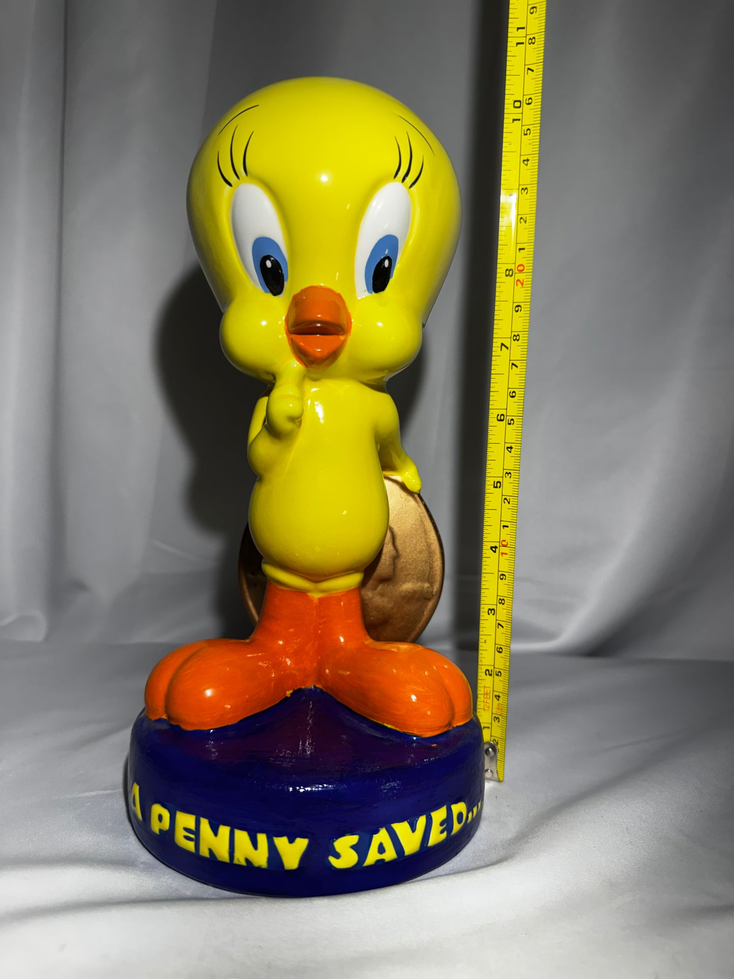 1997 Warner Bros Studio Store Tweety Bird Ceramic Piggy Bank “A Penny Saved” 10.5”