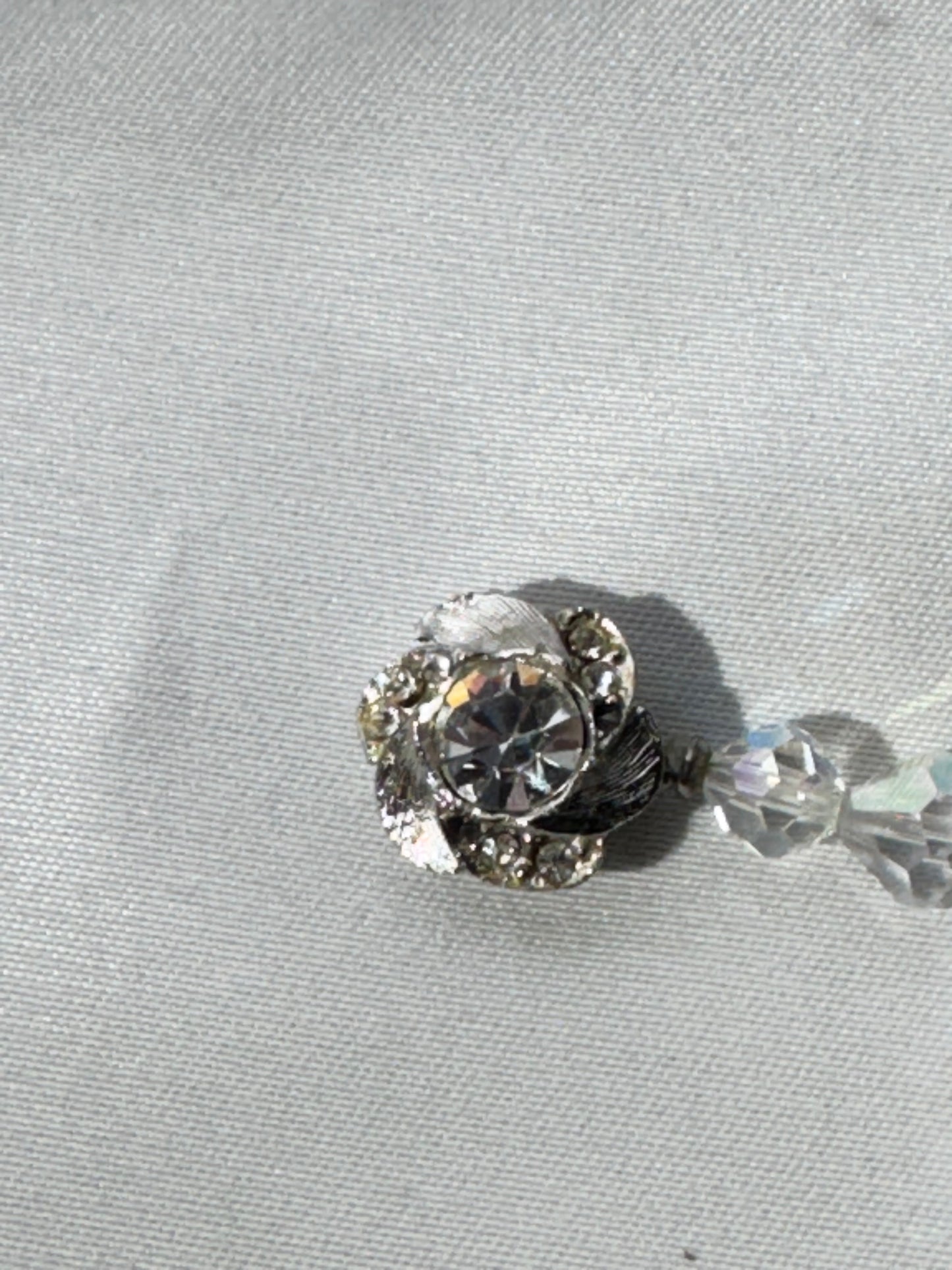 Vintage Aurora Borealis Faceted Crystal & Rhinestone Necklace / Choker with Rhinestone Flower Clasp