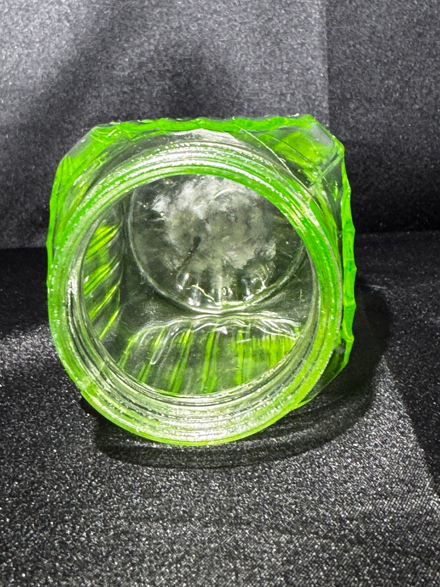 Vintage Anchor Hocking Uranium Glass SUGAR Shaker Ribbed Hoosier Jar w/ Metal Lid