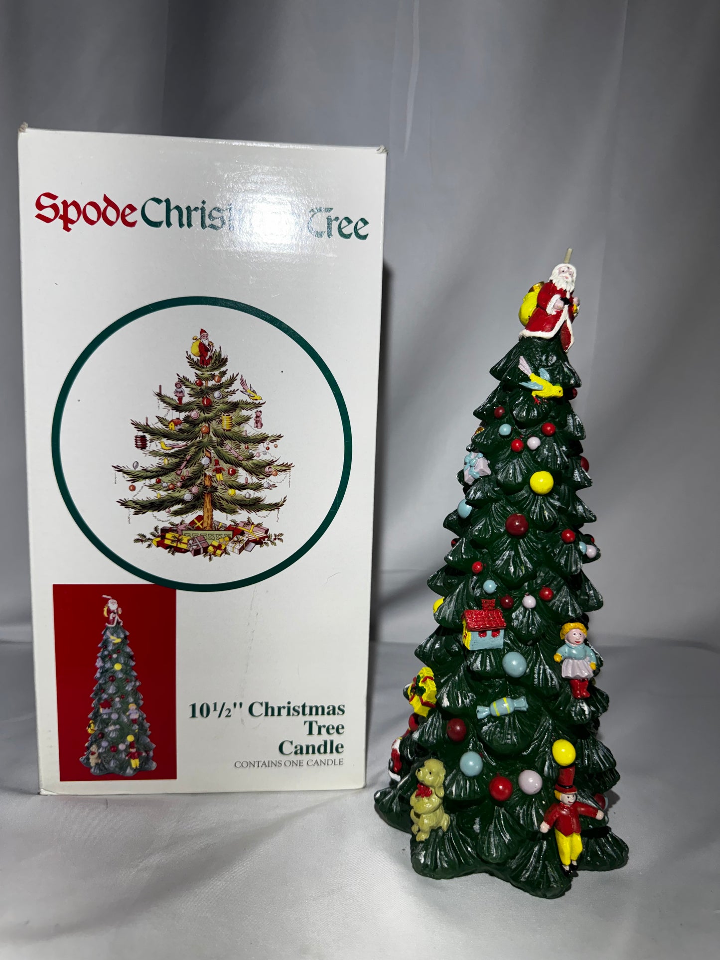 Spode Christmas Tree 10.5” Holiday Tree Candle Santa Topper w/ Original Box Decor