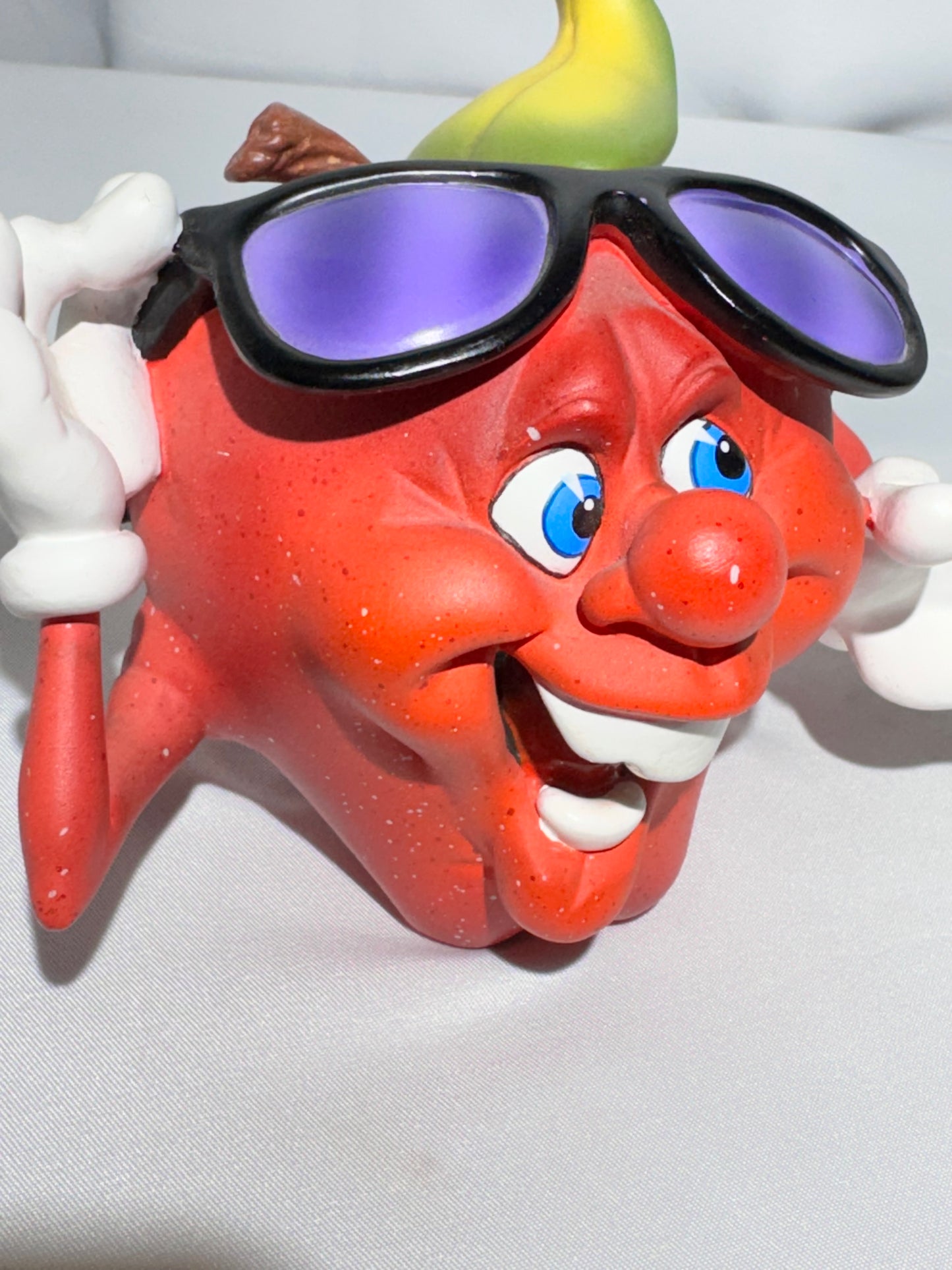 Vintage Giggling Groceries Red Apple Ceramic Figurine with Sunglasses