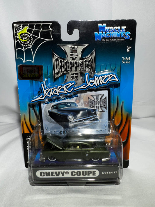 2004 Muscle Machines Jesse James West Coast Choppers Chevy Coupe 1:64 Diecast Olive Drab