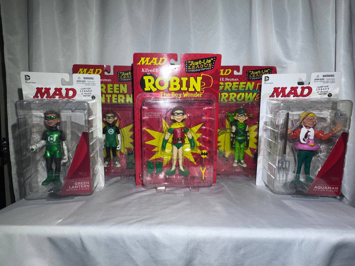 DC Direct MAD “Just-Us” League of Stupid Heroes – Alfred E. Neuman Action Figure Set – 5 Figures