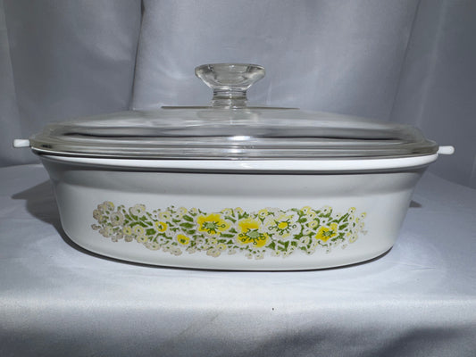 Vintage CorningWare April 1.5 Qt Oval Casserole DC 1 1/2-B w/ Pyrex Lid