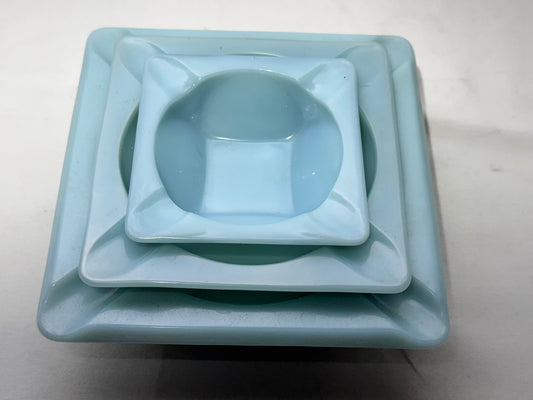 Vintage Turquoise Blue Stacking Ashtray Set – Delphite Milk Glass