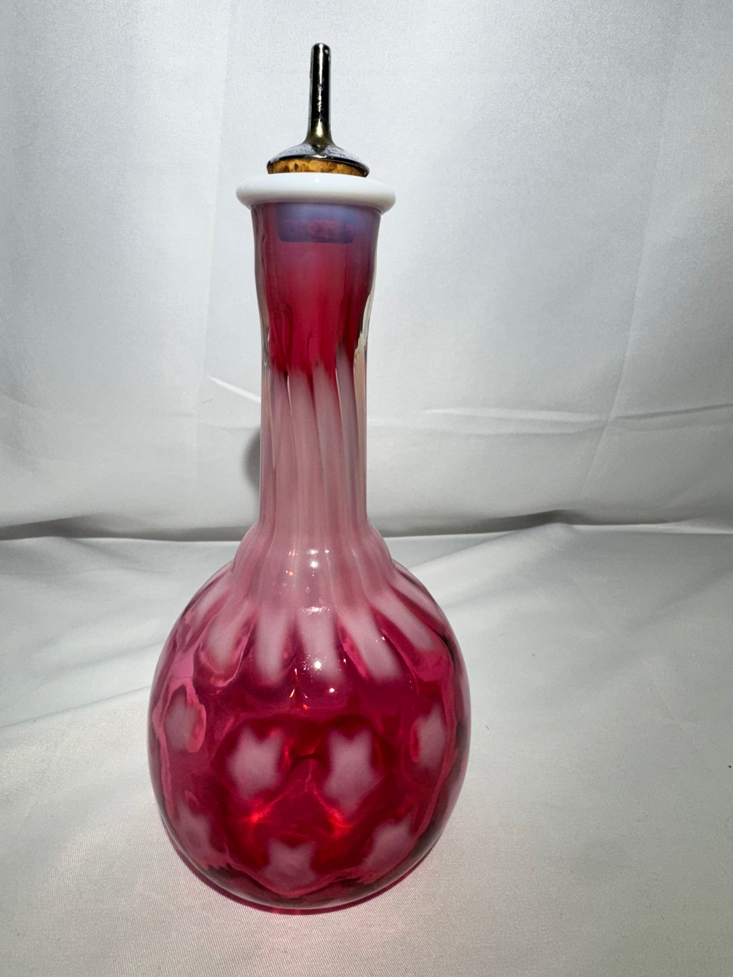 Vintage Cranberry Barber Bottle – Stars & Stripes Pattern with Stopper