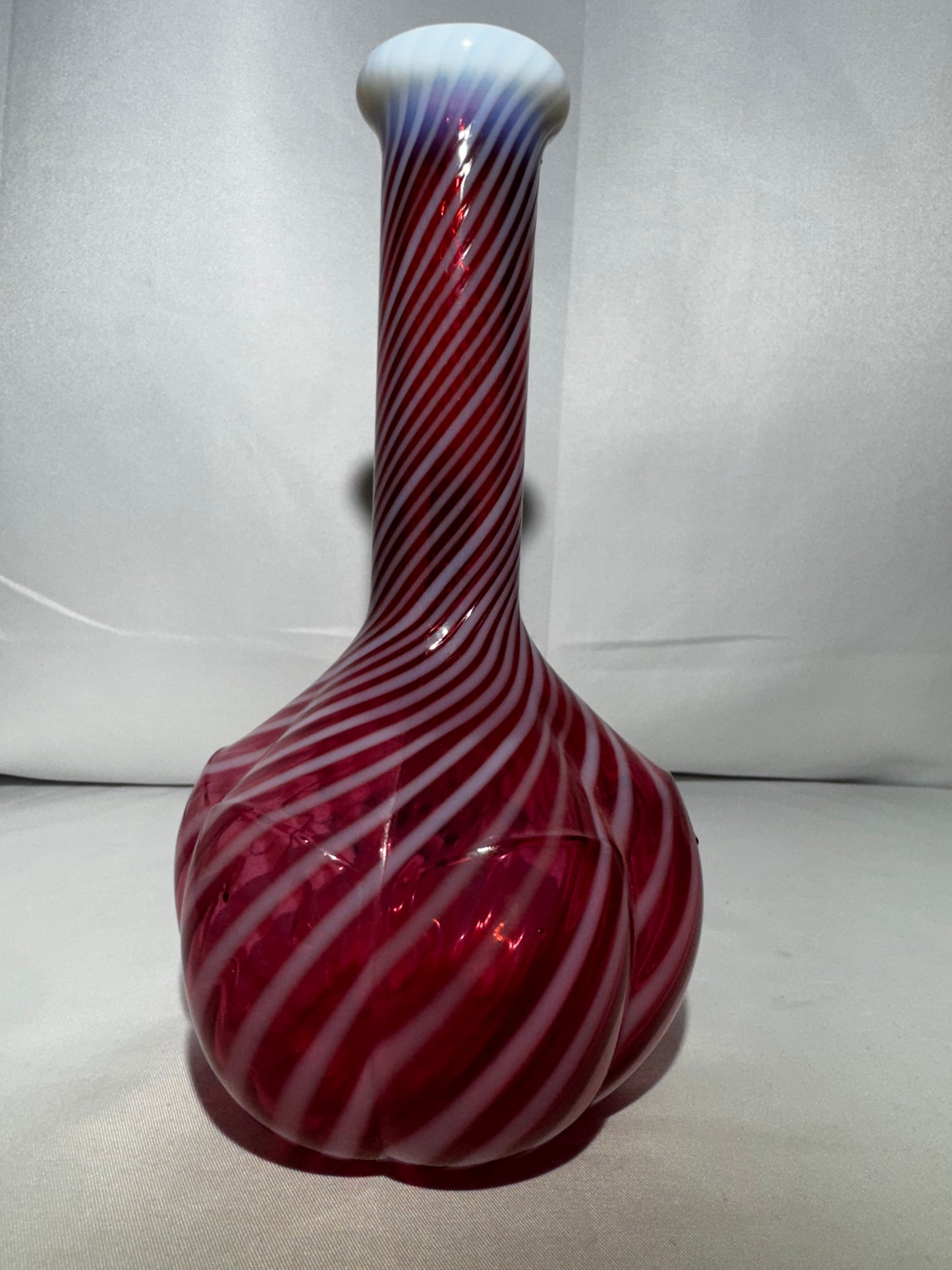 Vintage Fenton Cranberry Opalescent Swirl Barber Bottle – 7.5”