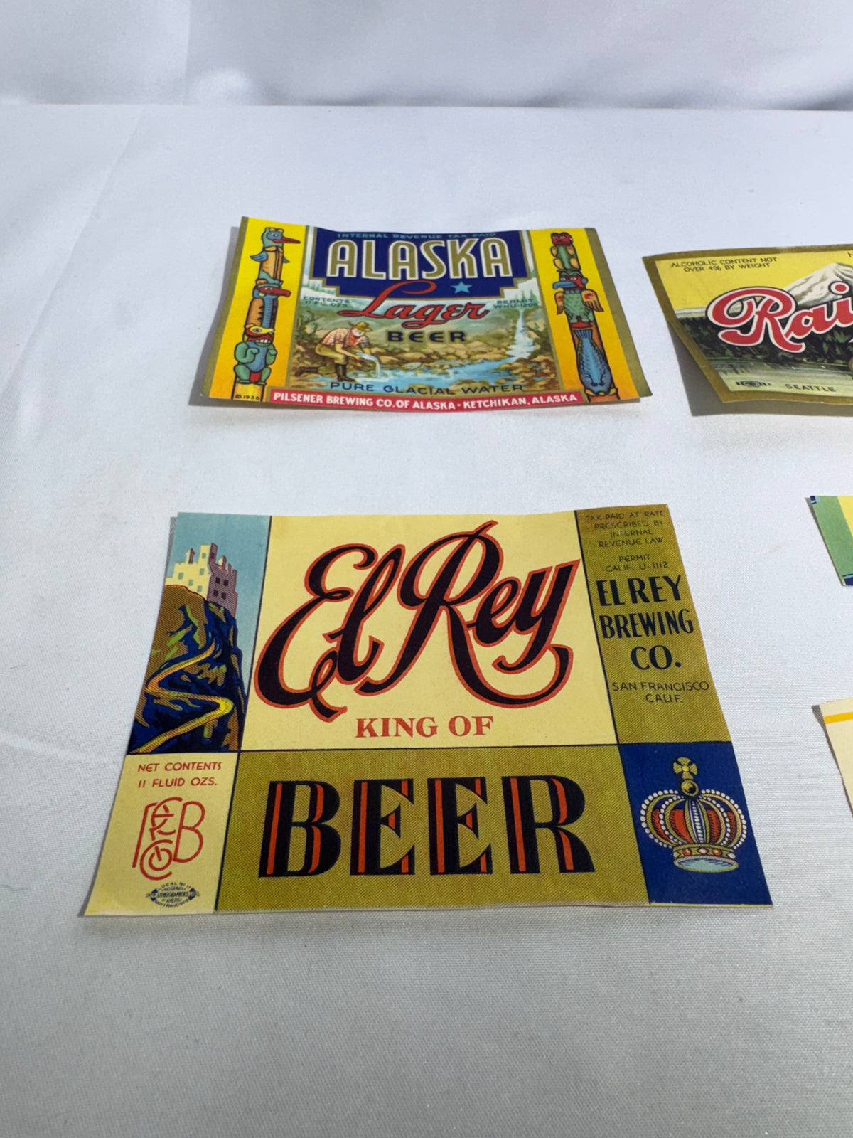 Vintage Beer Labels – Alaskan, El Rey, Rainier, Old Frisco, Tahoe & Victory – 7-Piece Collection