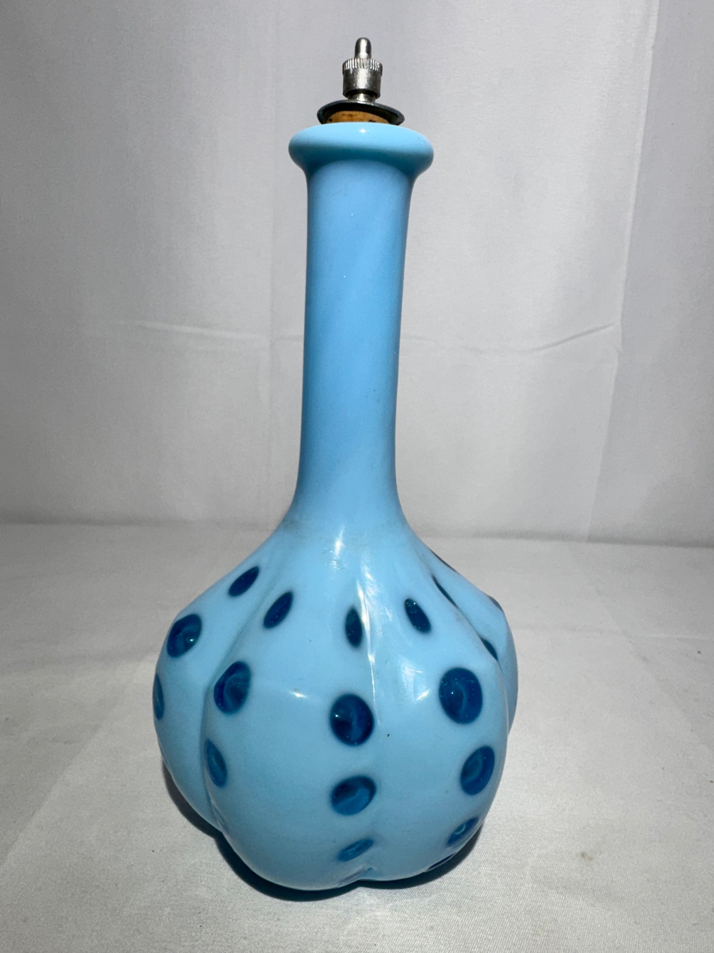 Vintage Coin Dot Blue Barber Bottle – 8” Tall – Beautiful Glass