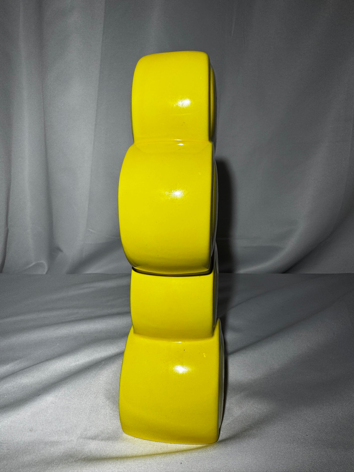 Burton & Burton Yellow Smiley Face Ceramic Vase 4 Stacked Faces Retro 8.5” Tall