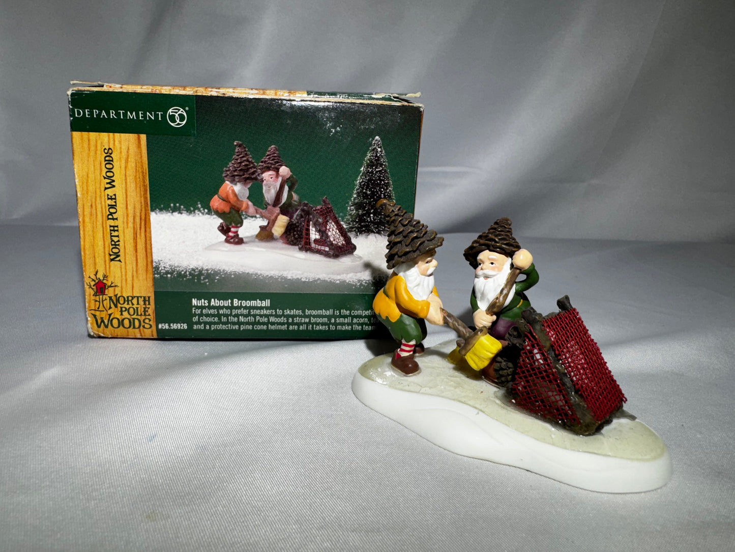 Department 56 North Pole Woods Nuts About Broomball #56.56926 Elf Scene Village Accessory 2000
