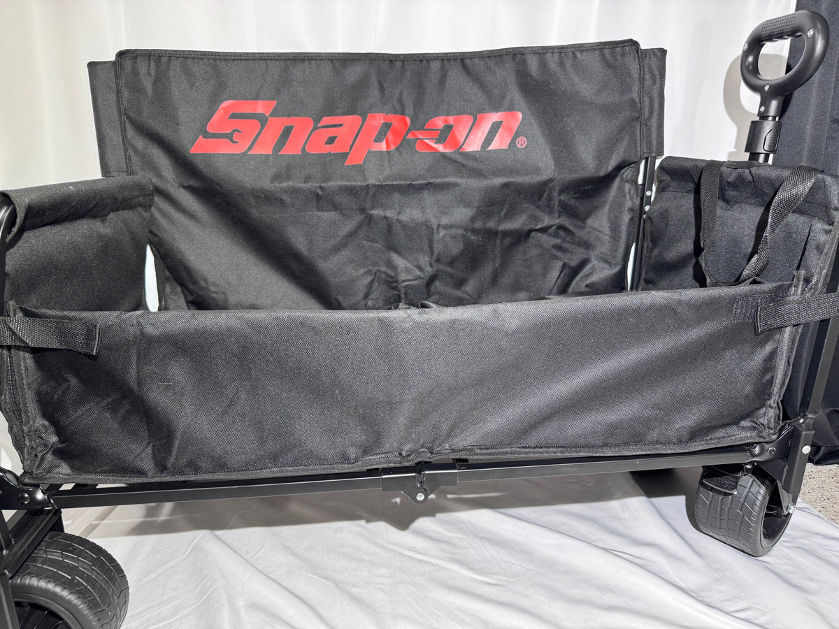 Snap-on Black Collapsible Utility Beach Wagon with Built-In Bench Seat – Foldable Travel Wagon