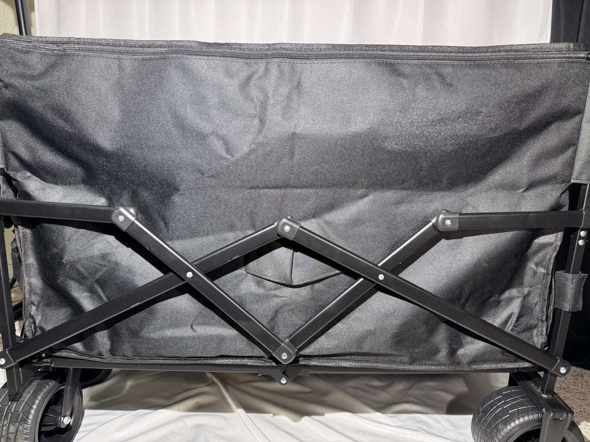 Snap-on Black Collapsible Utility Beach Wagon with Built-In Bench Seat – Foldable Travel Wagon
