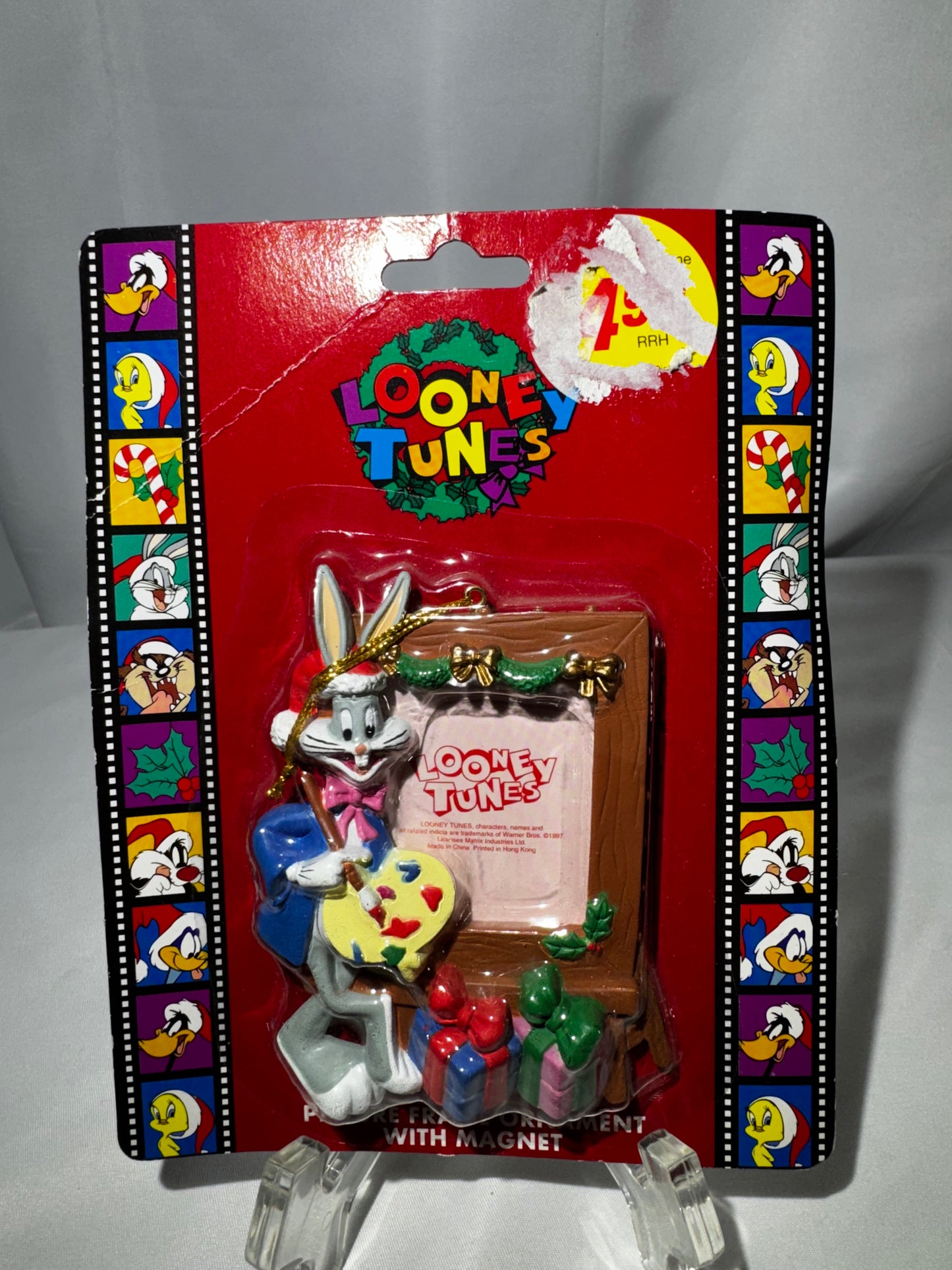 1997 Looney Tunes Bugs Bunny Picture Frame Ornament Magnet Matrix Resin Christmas 3.75”