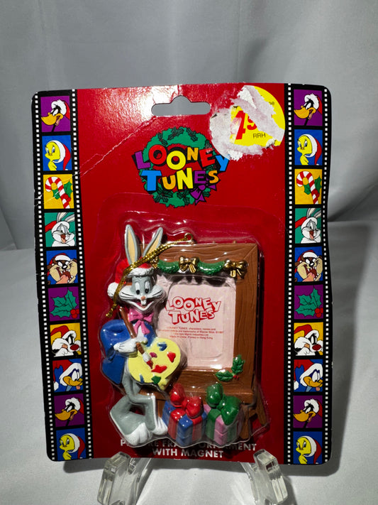 1997 Looney Tunes Bugs Bunny Picture Frame Ornament Magnet Matrix Resin Christmas 3.75”