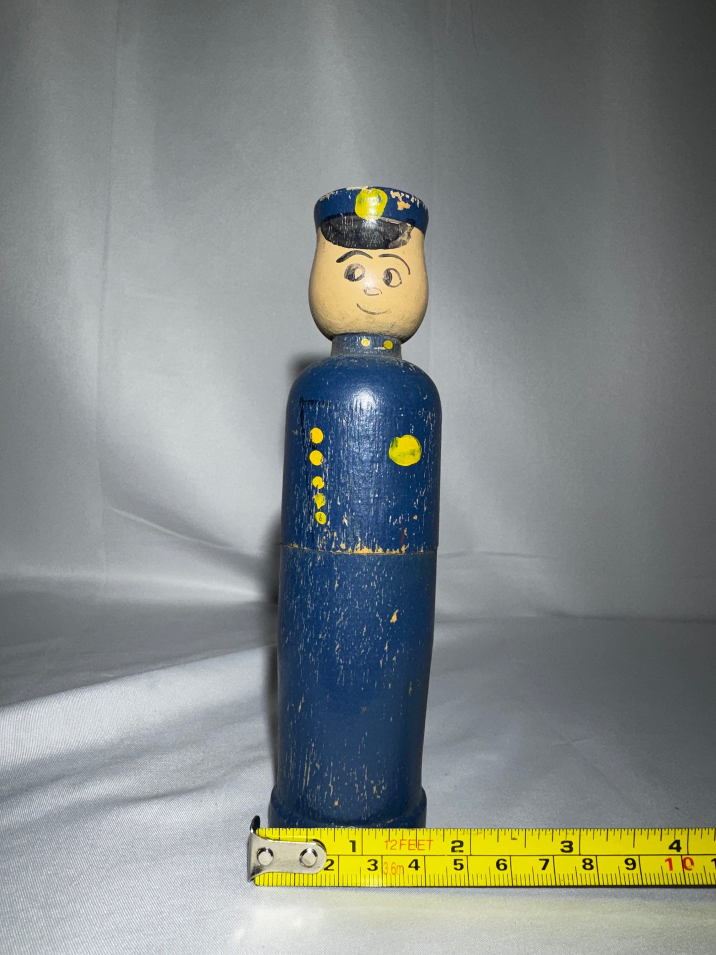 Vintage Brodhaven Wooden Policeman Crayon Holder Pencil Case Figure Toy Hand Painted 6.5”