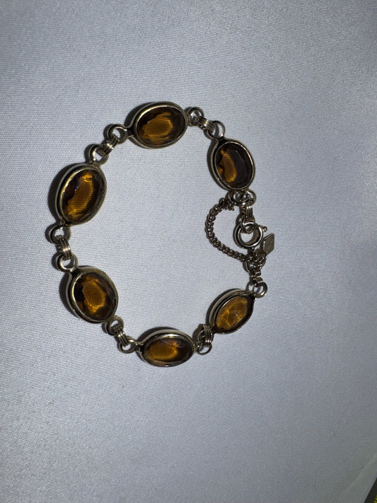 Vintage Sarah Coventry “Golden Autumn” Bracelet – Faux Topaz Glass Stones – 7”