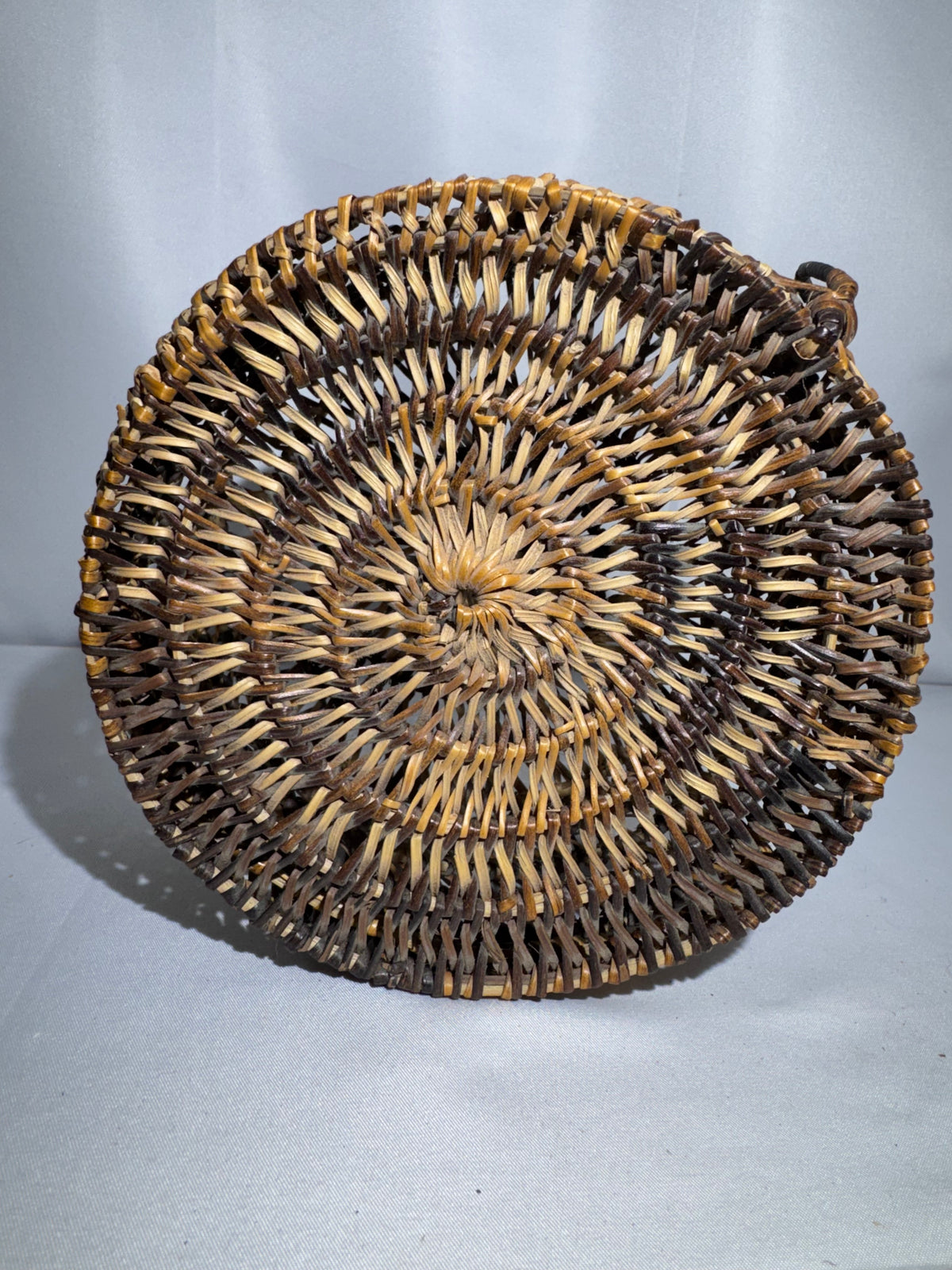 Handwoven Lidded Basket – Natural Reed/Wicker – Decorative Folk Art
