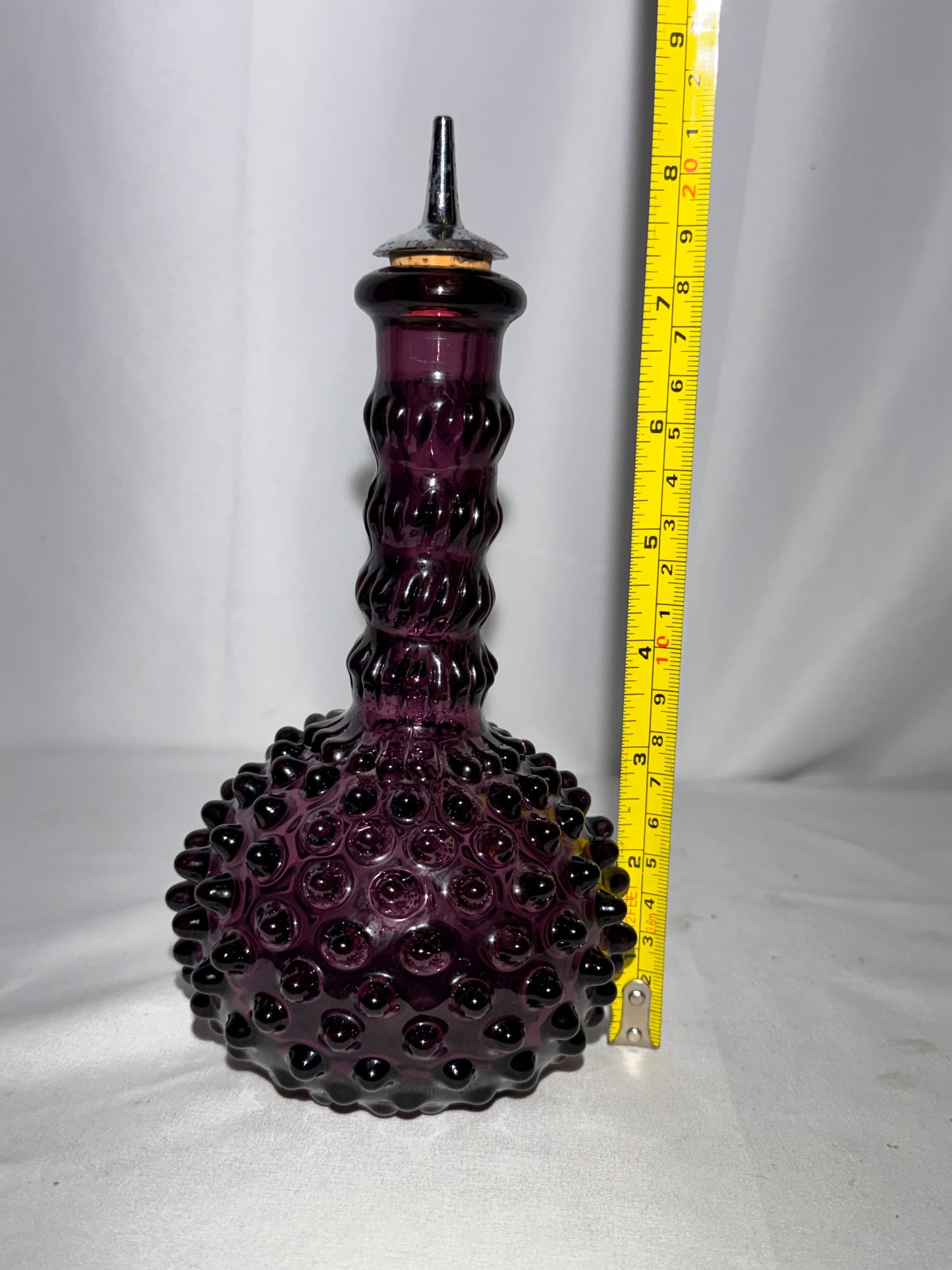 Vintage Amethyst Purple Hobnail Glass Genie Bottle Decanter / Barber Bottle