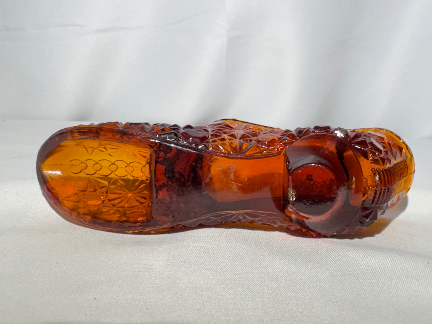 Vintage Amber Daisy & Button “Princess Slipper” Glass Shoe